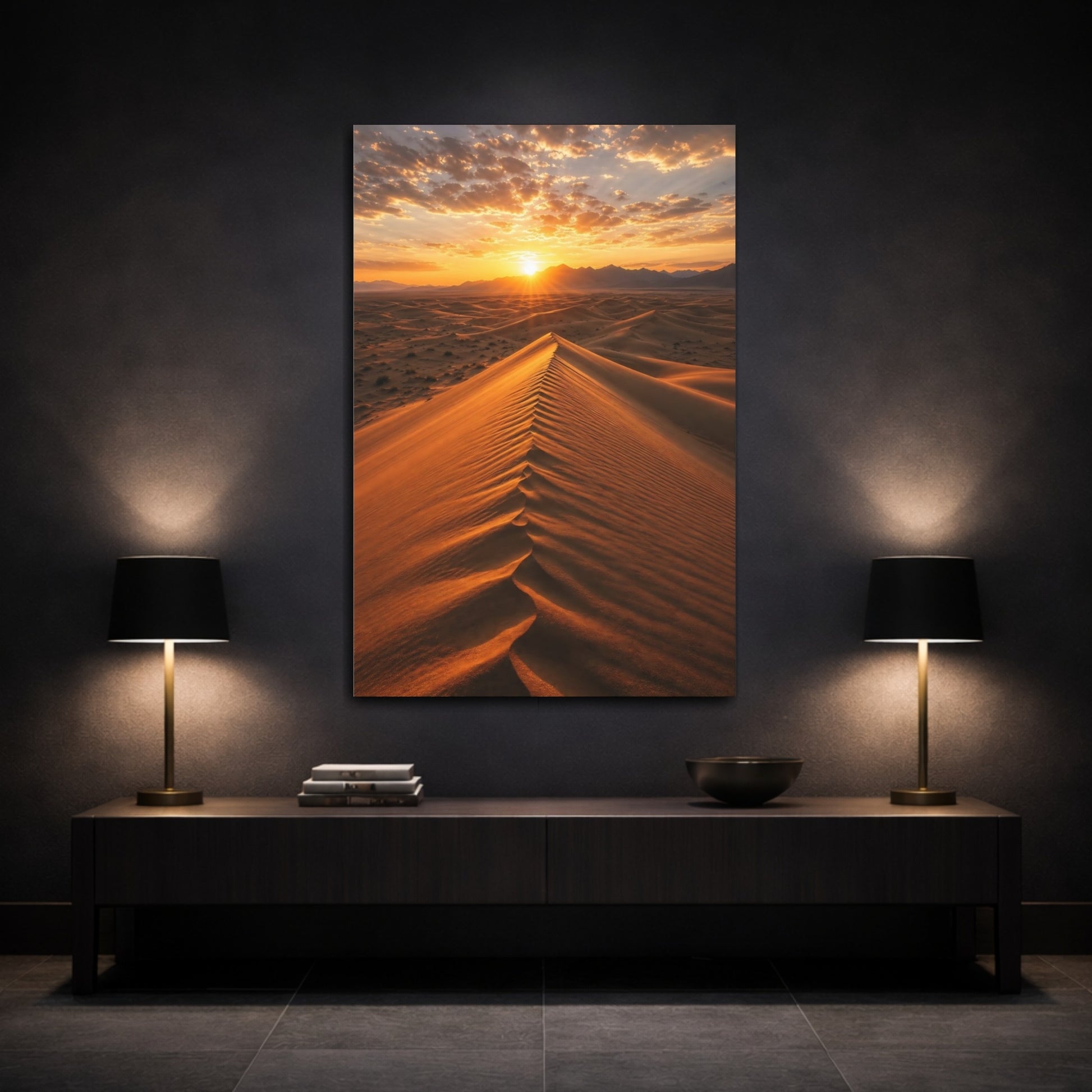 Mockup 3. Nature Sand Dunes Golden Desert Sunset shown as stretched canvas wall art
