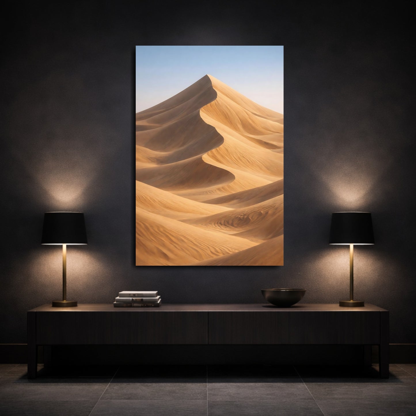 Mockup 2. Nature Sand Dunes Golden Sand Dunes shown as stretched canvas wall art
