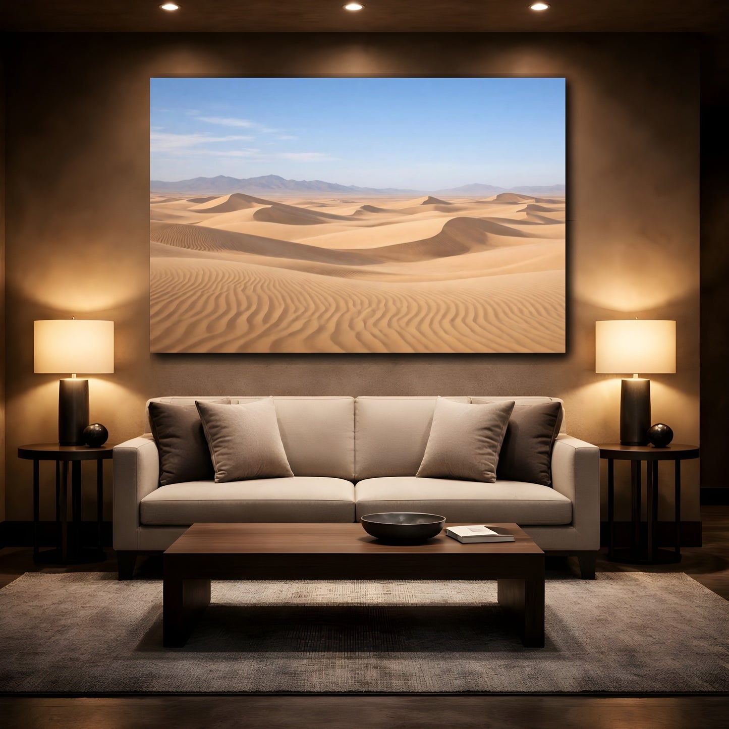Mockup 2. Nature Sand Dunes Golden Sand Dunes shown as stretched canvas wall art