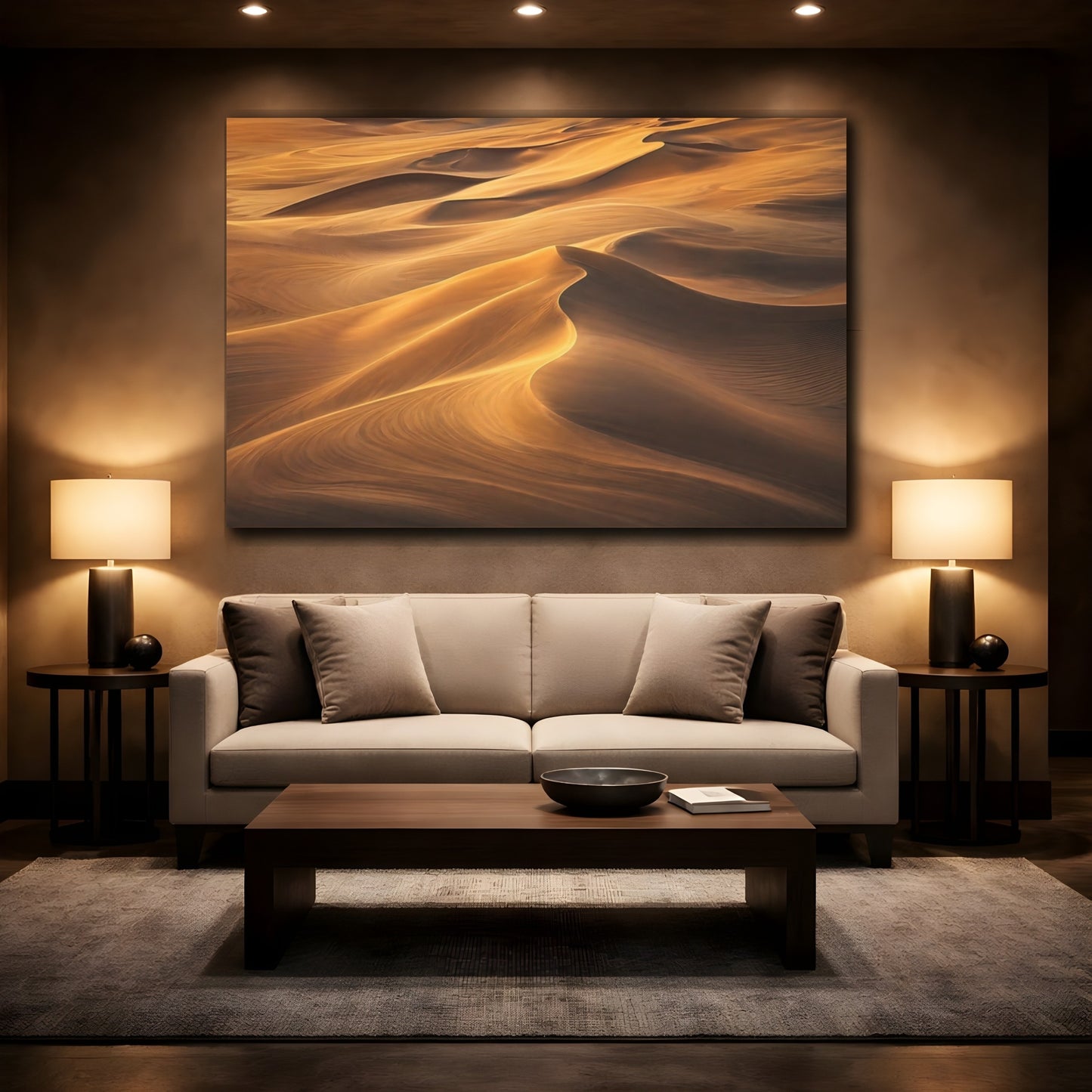 Mockup 2. Nature Sand Dunes Golden Sand Dunes shown as stretched canvas wall art