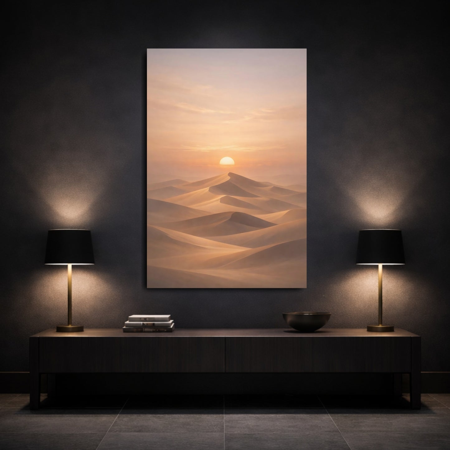 Nature Sand Dunes Orange Desert Sunset shown as front canvas room wall art