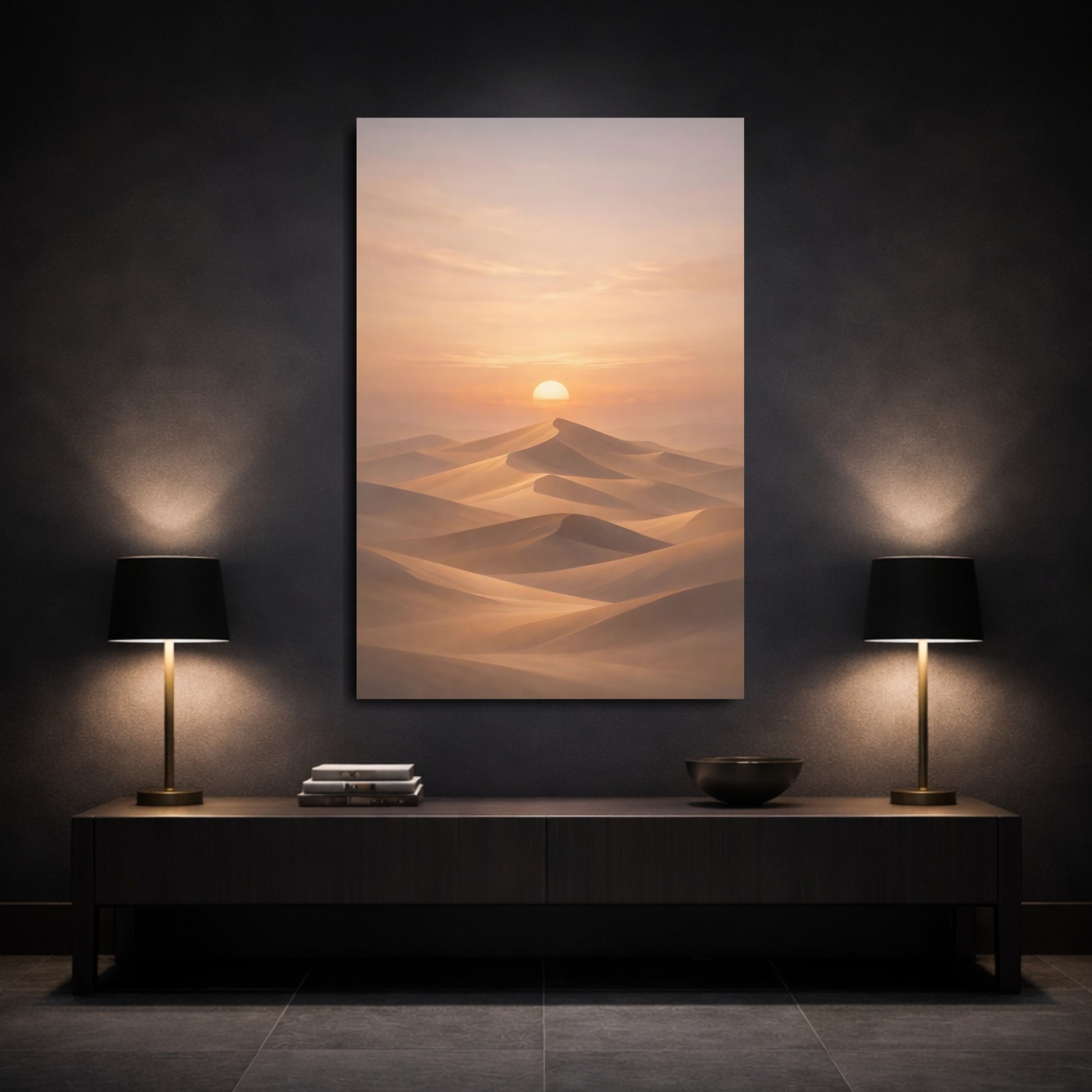 Nature Sand Dunes Orange Desert Sunset shown as front canvas room wall art