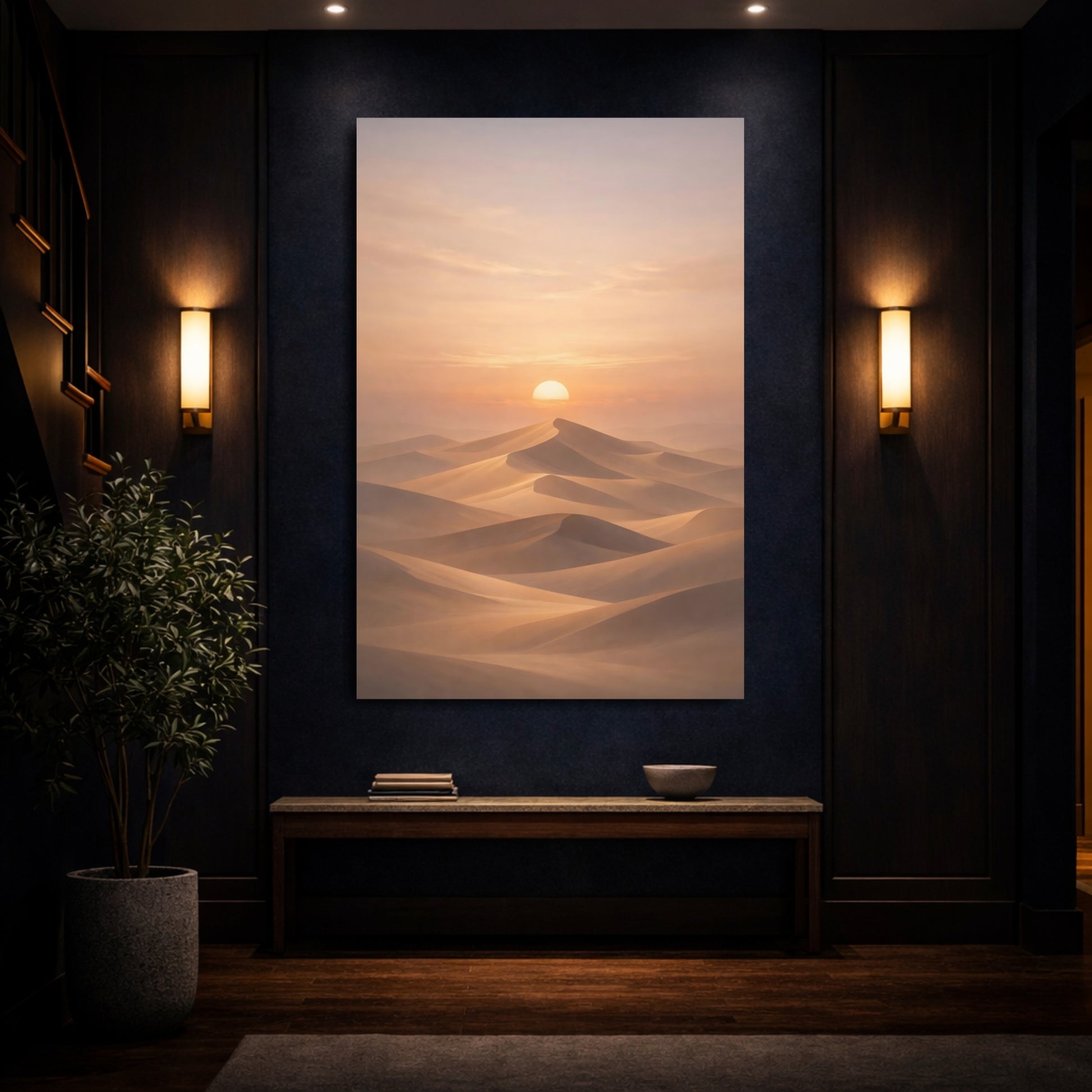 Nature Sand Dunes Orange Desert Sunset shown as front canvas room wall art