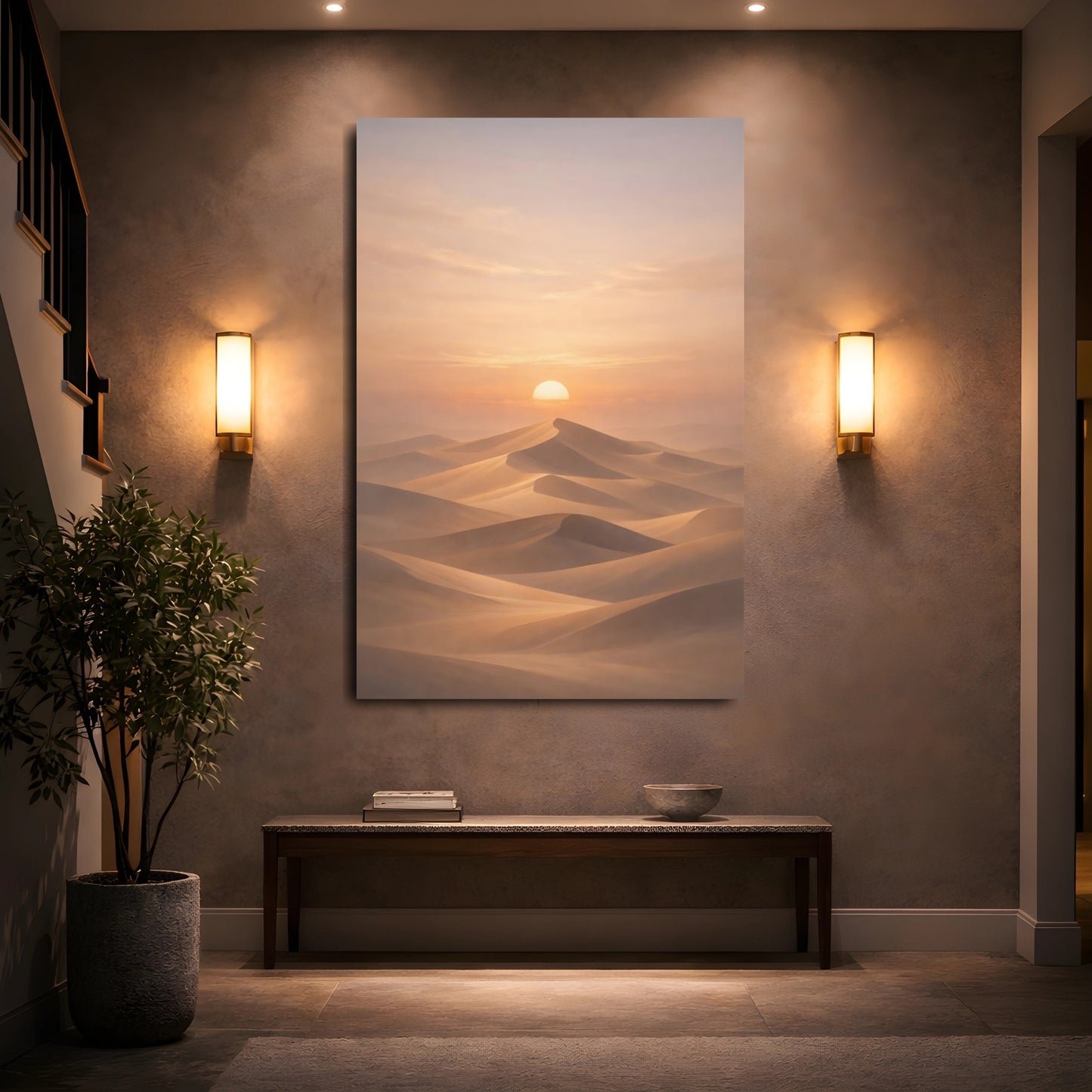 Nature Sand Dunes Orange Desert Sunset shown as front canvas room wall art