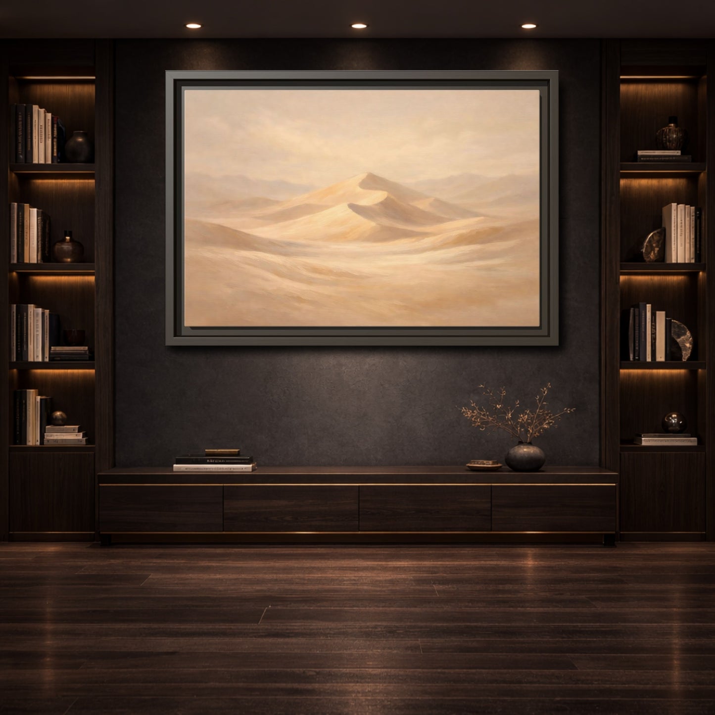 Mockup 3. Nature Sand Dunes Sand Dunes Beige shown as stretched canvas wall art