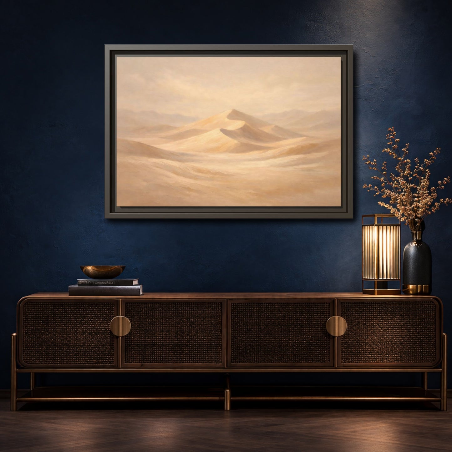 Mockup 4. Nature Sand Dunes Sand Dunes Beige shown as stretched canvas wall art