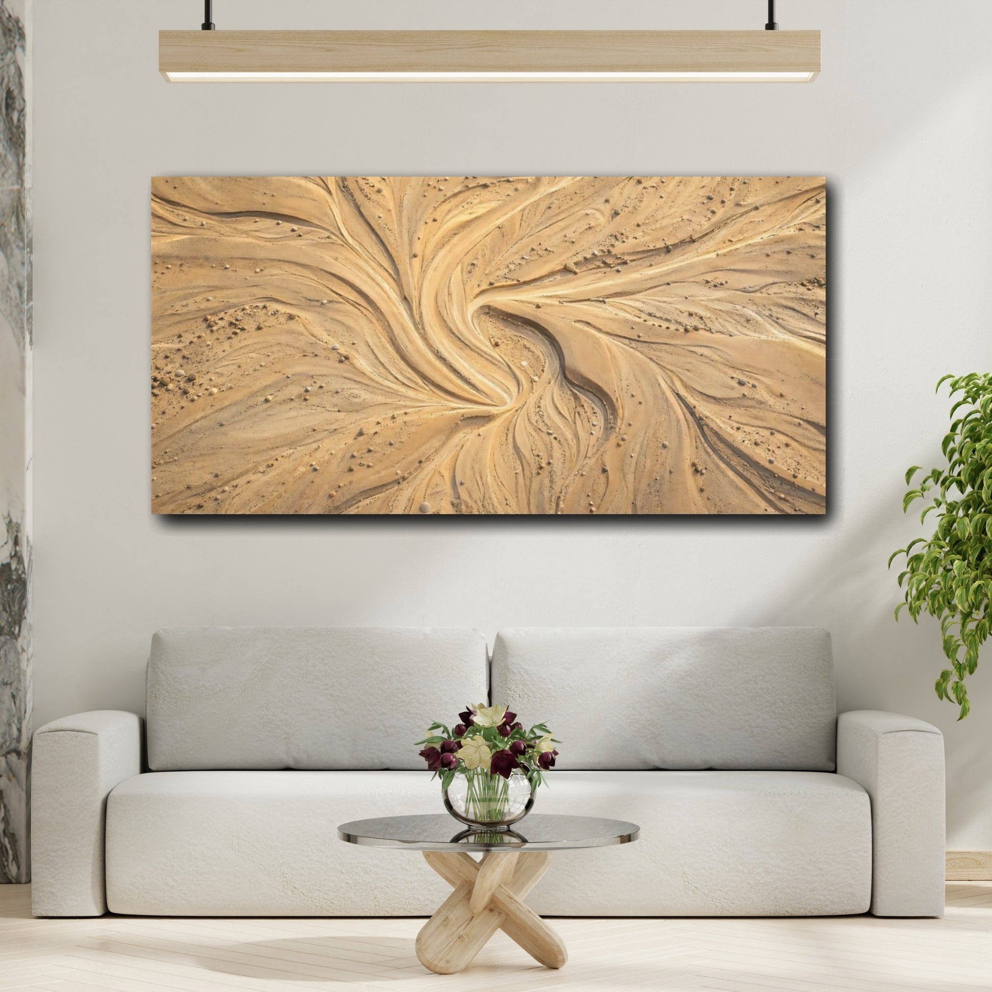 Mockup 3. Nature Sand Patterns Tan Sand Patterns shown as stretched canvas wall art