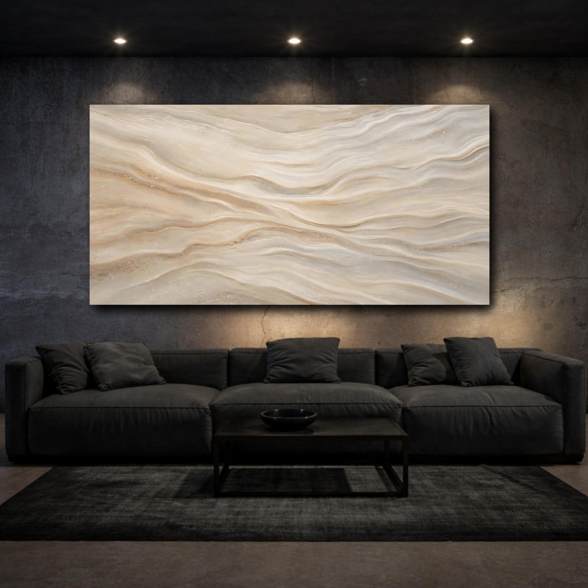 Mockup 2. Nature Sand Waves Beige And Brown shown as stretched canvas wall art