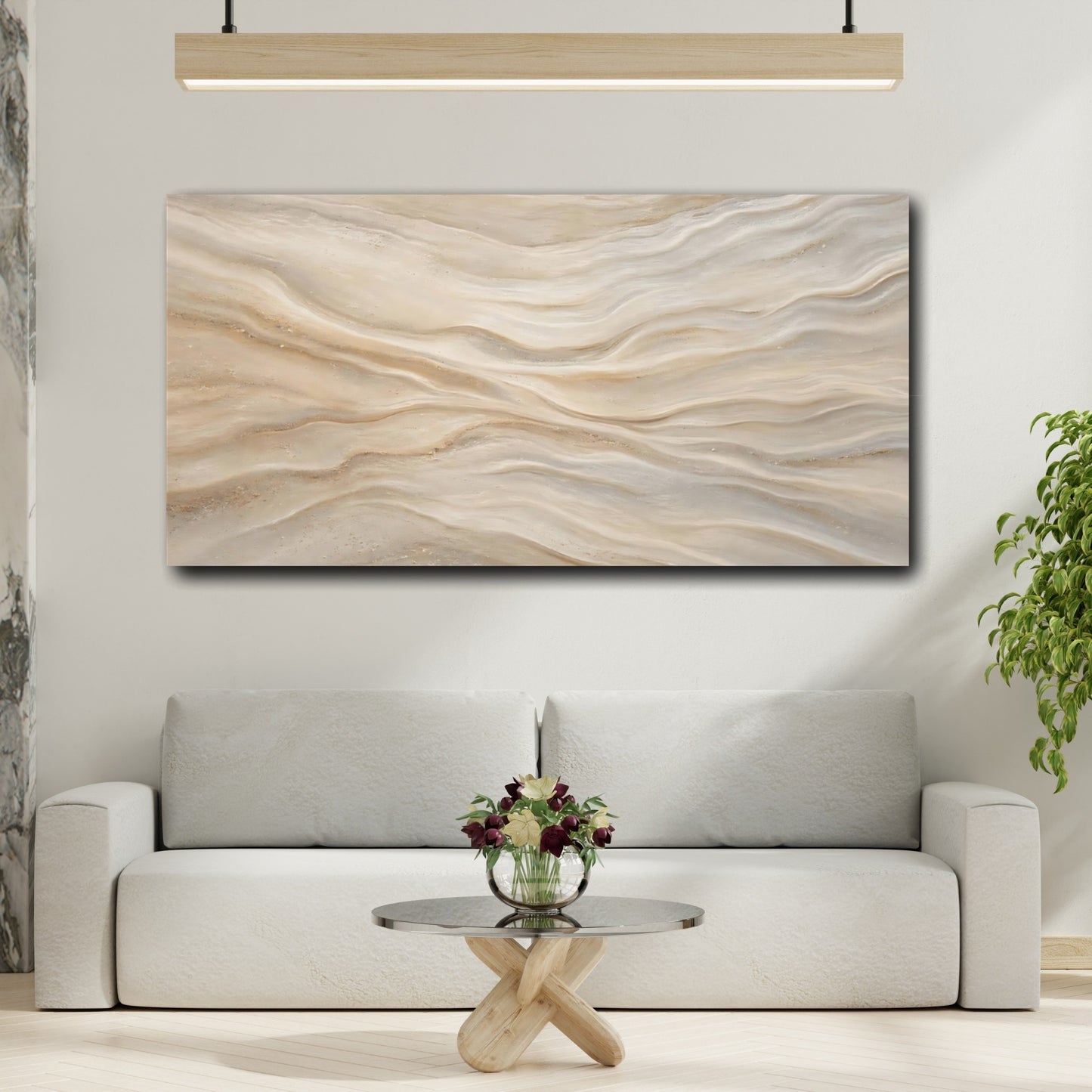 Mockup 3. Nature Sand Waves Beige And Brown shown as stretched canvas wall art