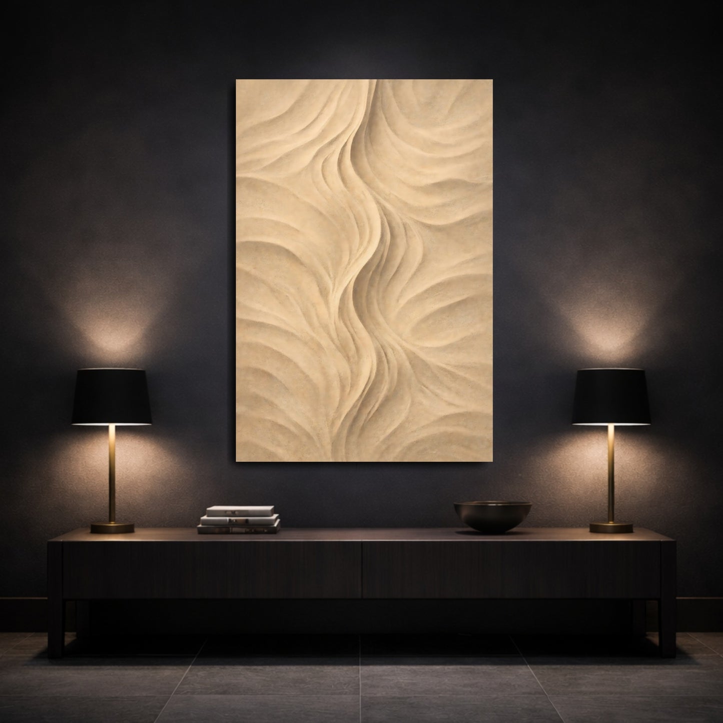 Mockup 2. Nature Sand Waves Sand Dunes Beige shown as stretched canvas wall art