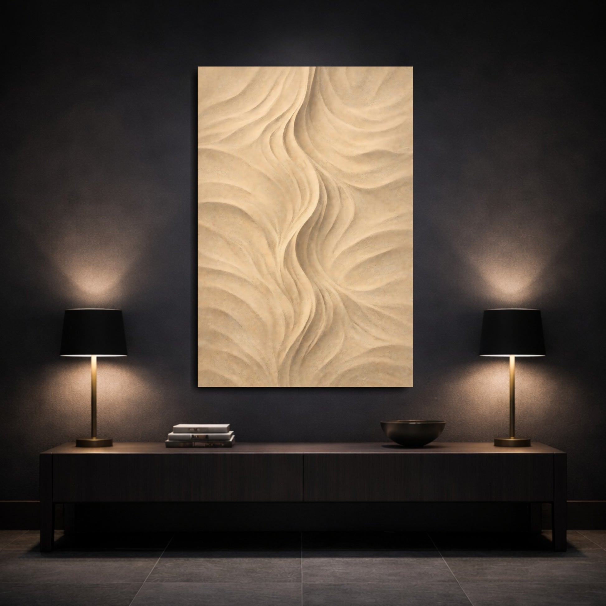 Mockup 2. Nature Sand Waves Sand Dunes Beige shown as stretched canvas wall art