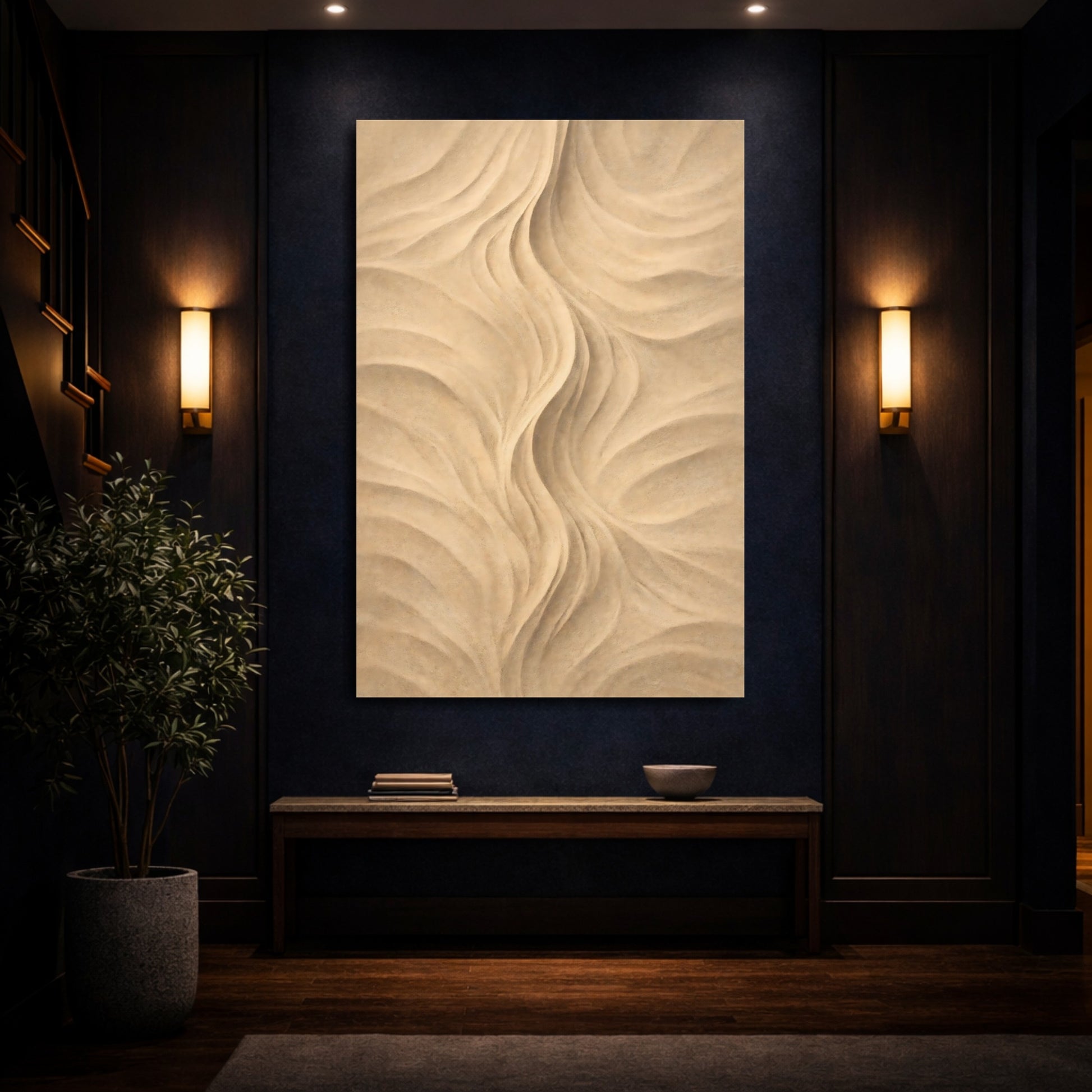 Mockup 3. Nature Sand Waves Sand Dunes Beige shown as stretched canvas wall art