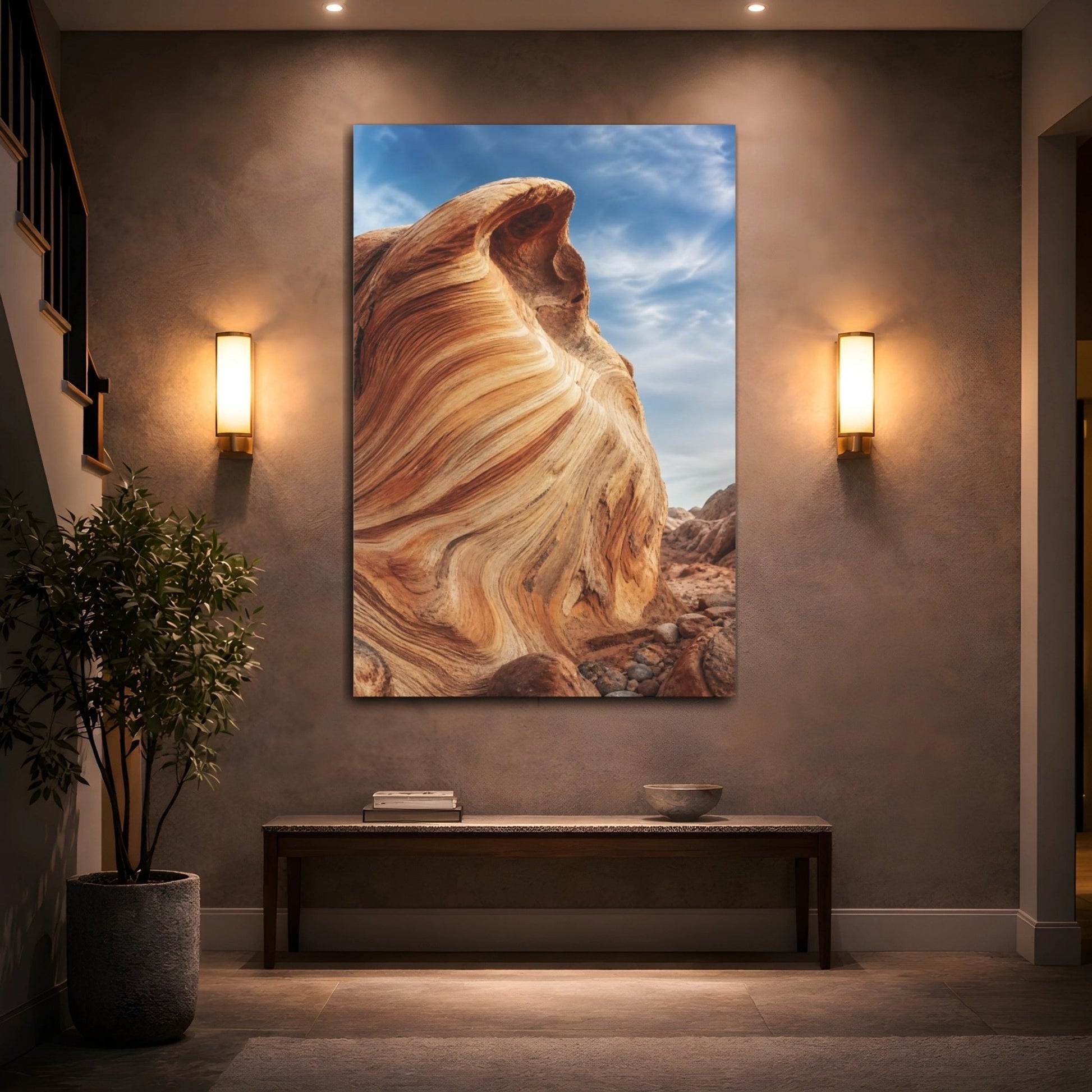 Nature Sandstone Waves Orange And Blue Canvas Print – Living Room, Above Sofa, - YesArtYes