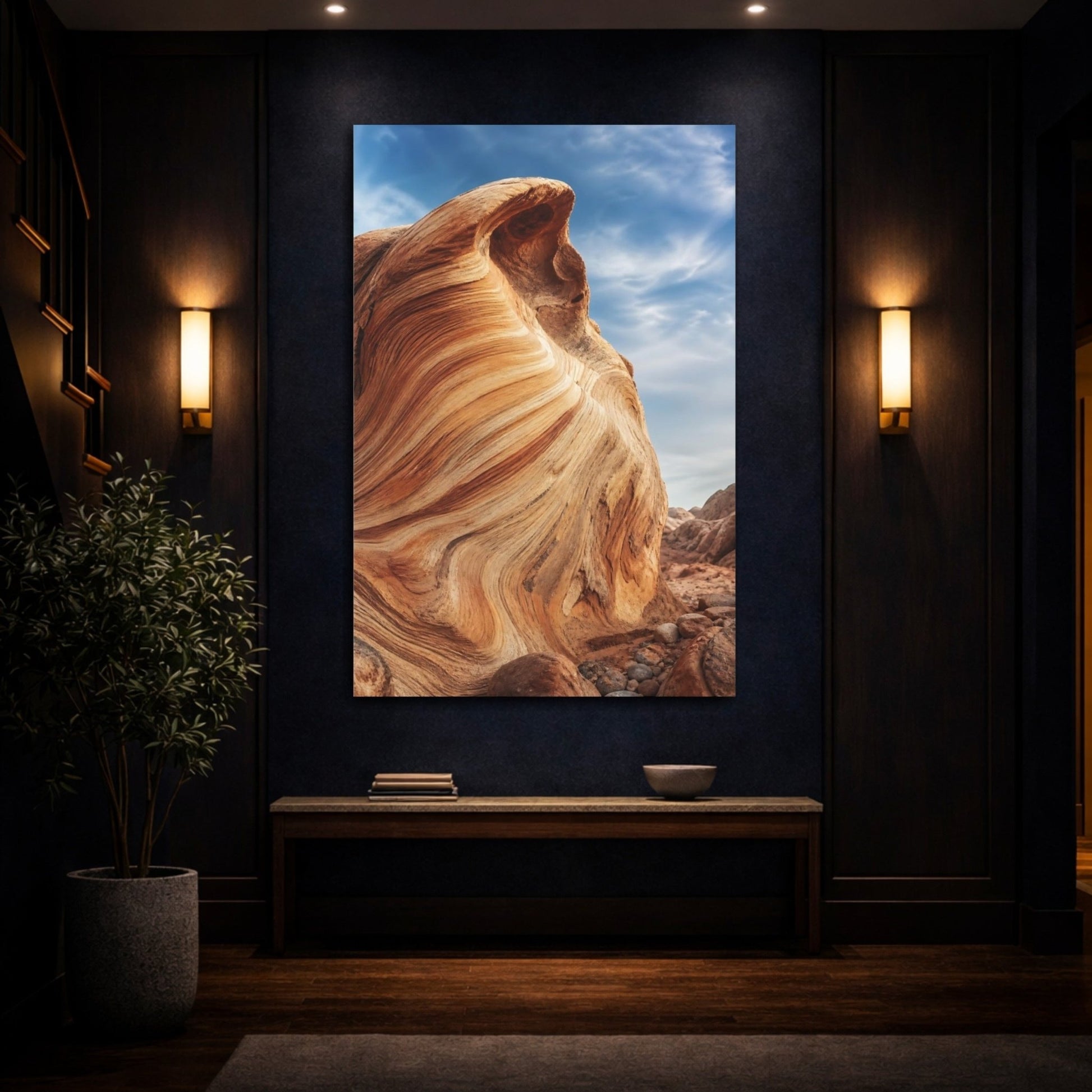 Nature Sandstone Waves Orange And Blue Canvas Print – Living Room, Above Sofa, - YesArtYes