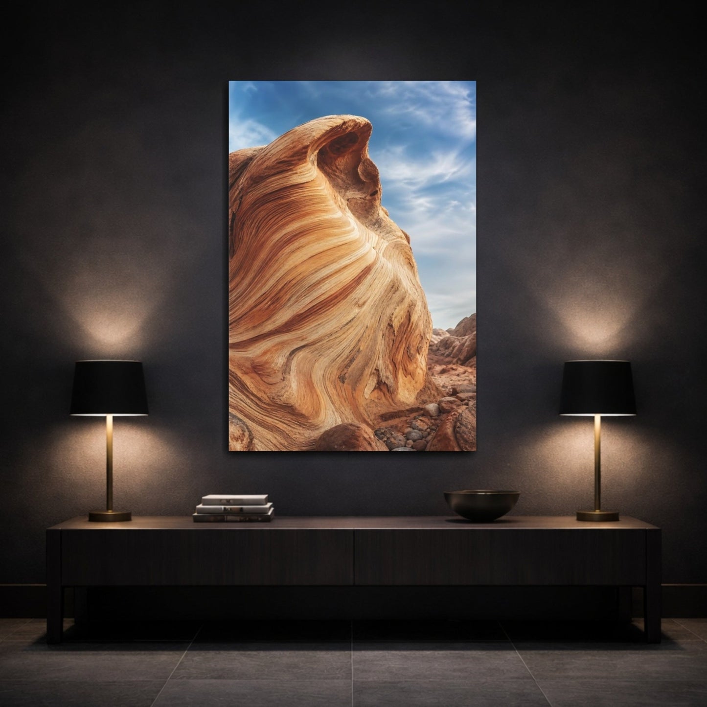 Nature Sandstone Waves Orange And Blue Canvas Print – Living Room, Above Sofa, - YesArtYes