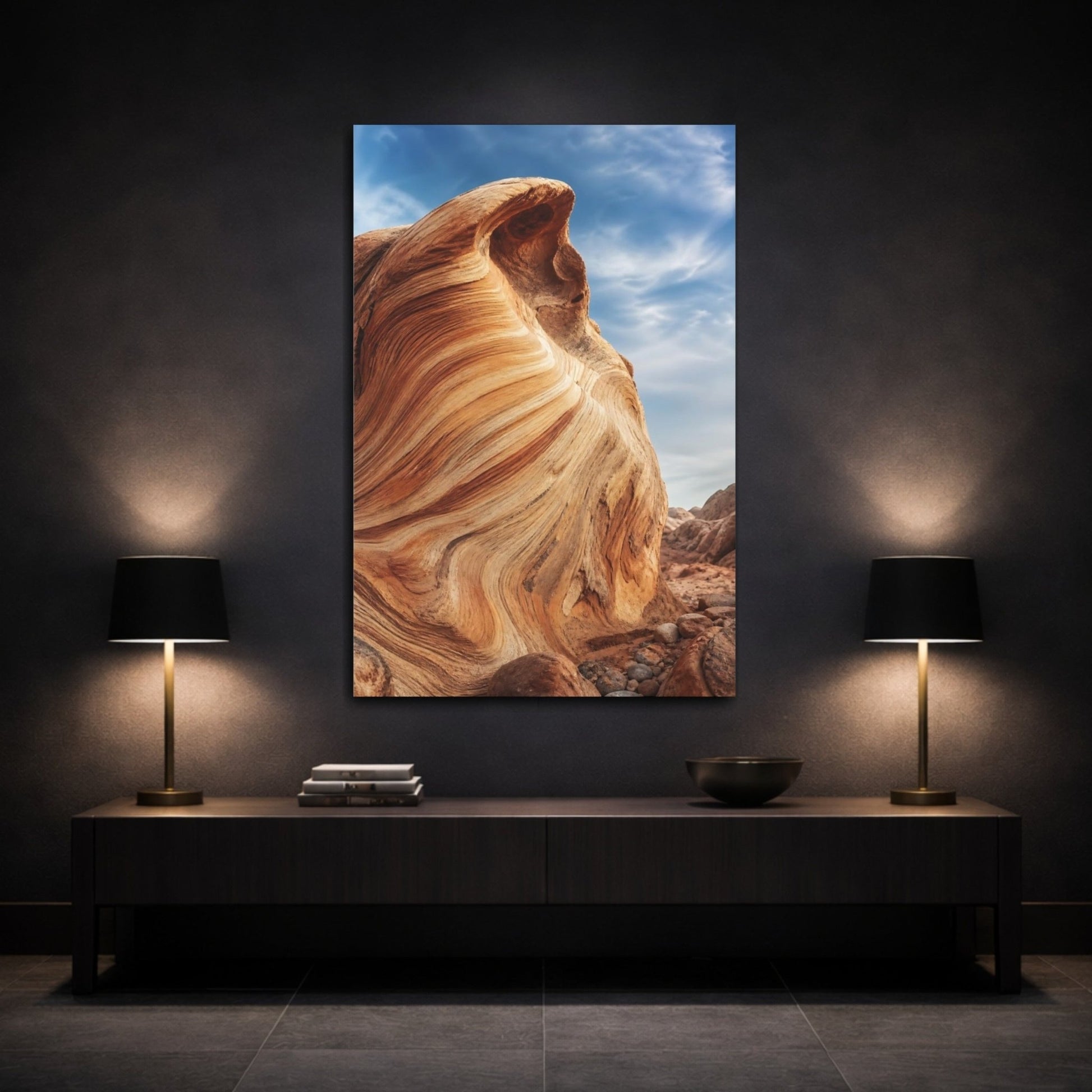 Nature Sandstone Waves Orange And Blue Canvas Print – Living Room, Above Sofa, - YesArtYes