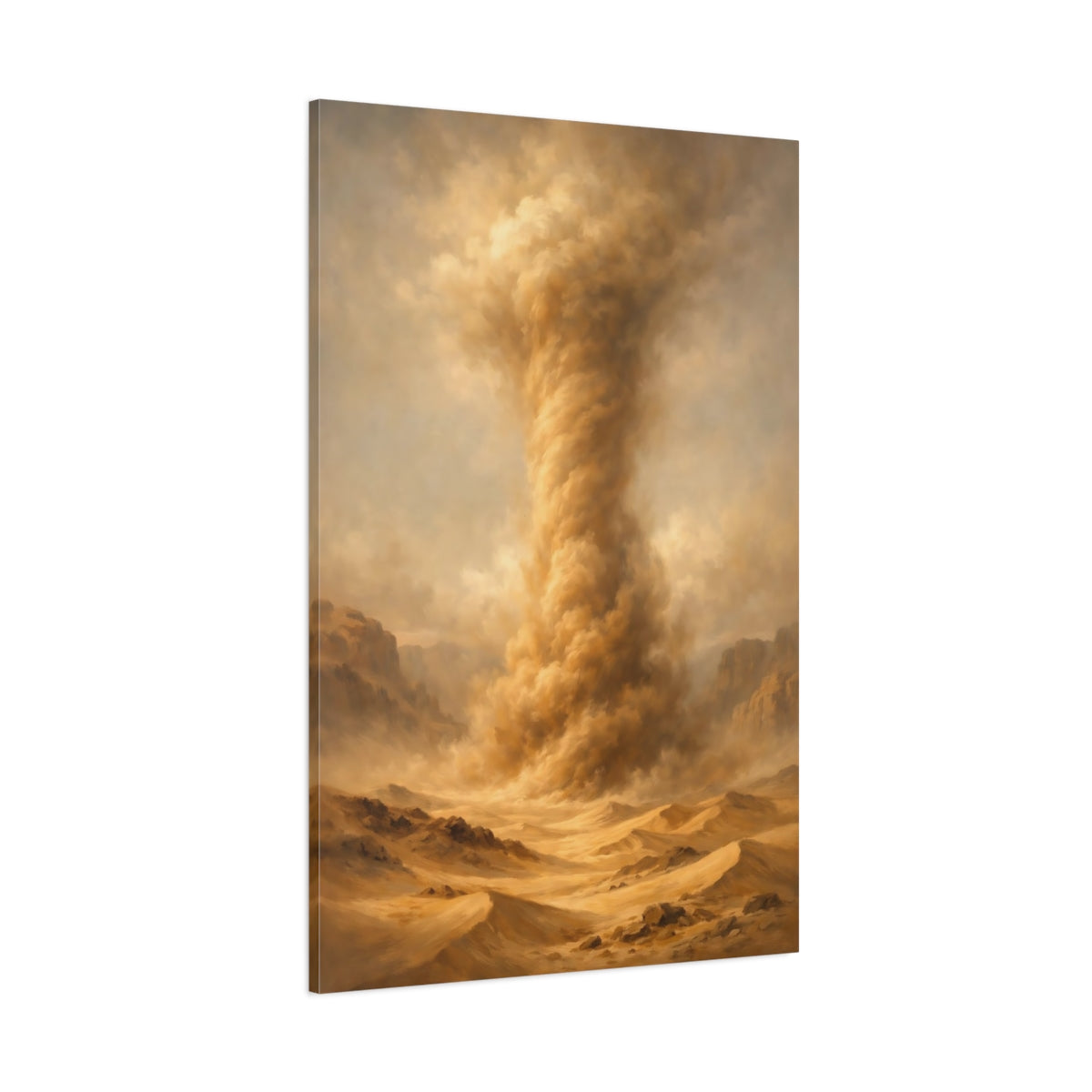Main Mockup. Nature Sandstorm Brown Gold Landscape shown as stretched canvas wall art