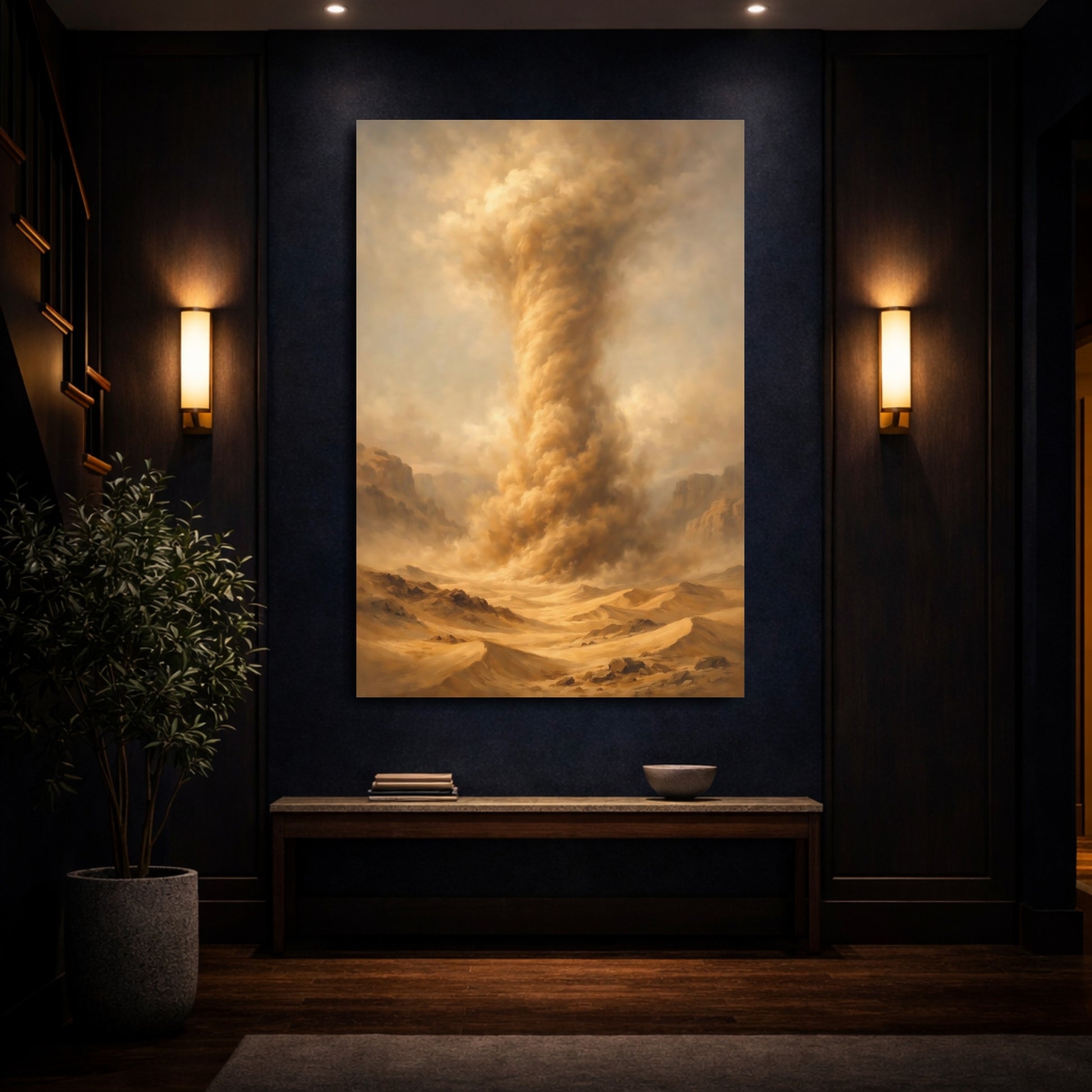 Mockup 3. Nature Sandstorm Brown Gold Landscape shown as stretched canvas wall art