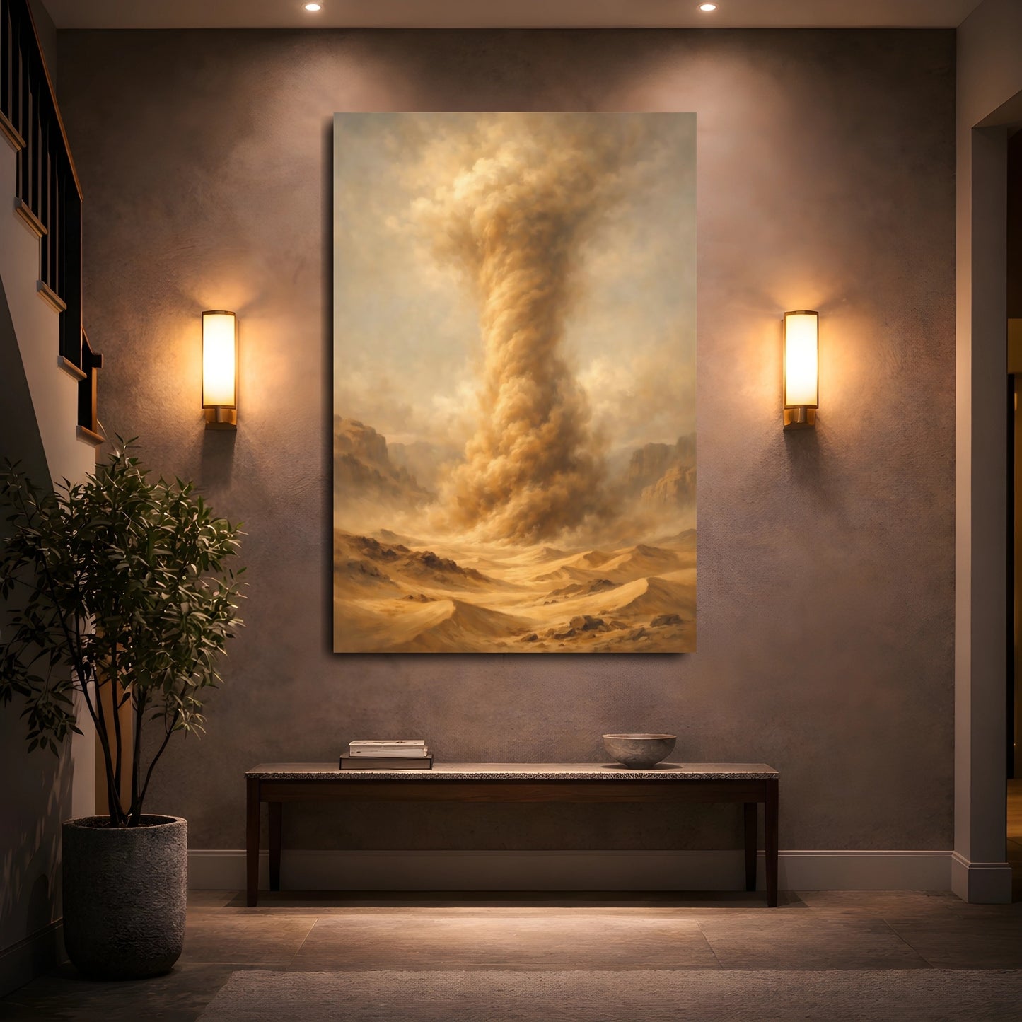 Mockup 4. Nature Sandstorm Brown Gold Landscape shown as stretched canvas wall art