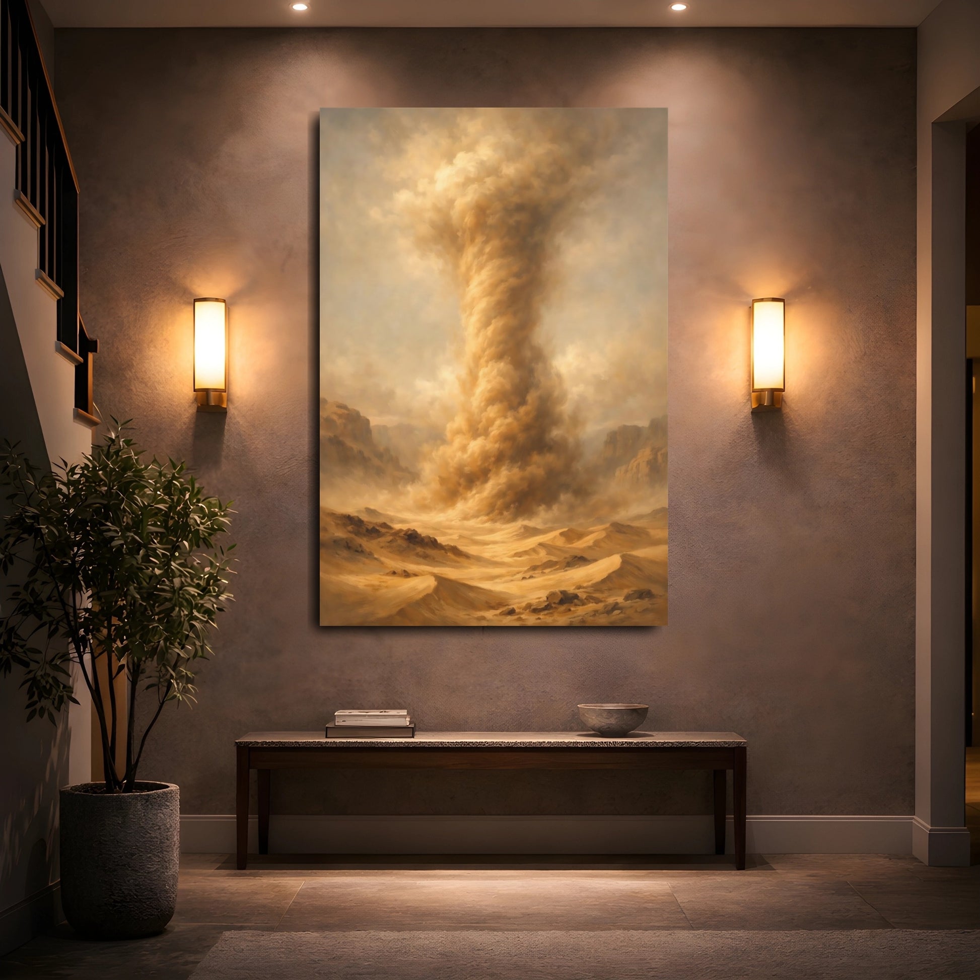 Mockup 4. Nature Sandstorm Brown Gold Landscape shown as stretched canvas wall art