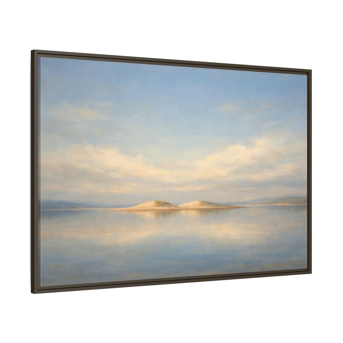 Main Mockup. Nature Sandy Islands Blue And Sand shown as stretched canvas wall art