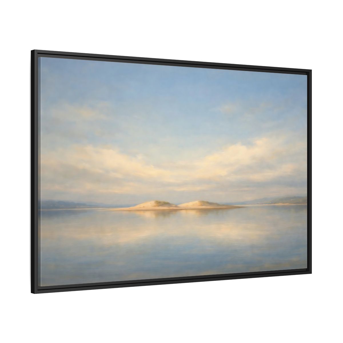 Side Mockup 12. Nature Sandy Islands Blue And Sand shown as stretched canvas wall art