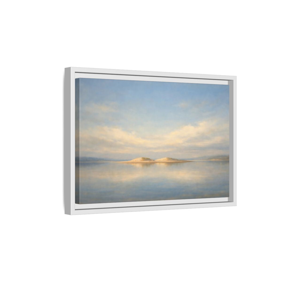 Side Mockup 4. Nature Sandy Islands Blue And Sand shown as stretched canvas wall art