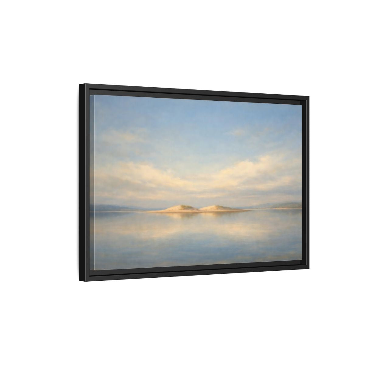 Side Mockup 3. Nature Sandy Islands Blue And Sand shown as stretched canvas wall art