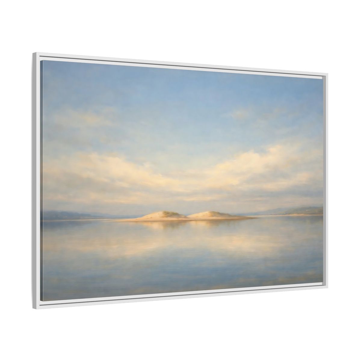 Side Mockup 7. Nature Sandy Islands Blue And Sand shown as stretched canvas wall art