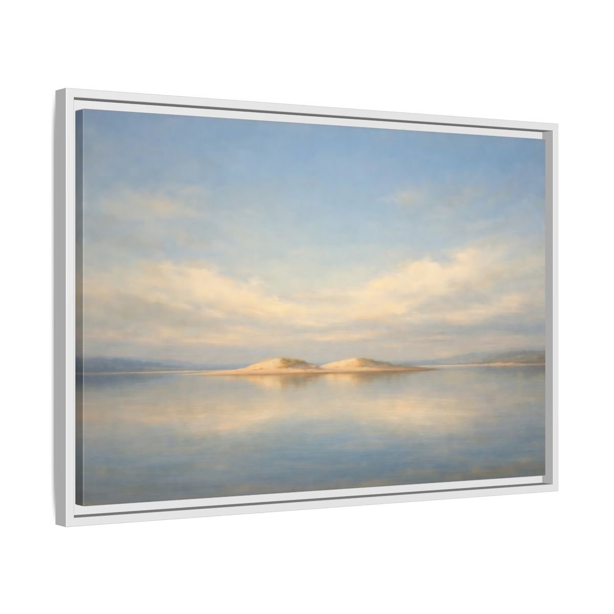 Side Mockup 10. Nature Sandy Islands Blue And Sand shown as stretched canvas wall art