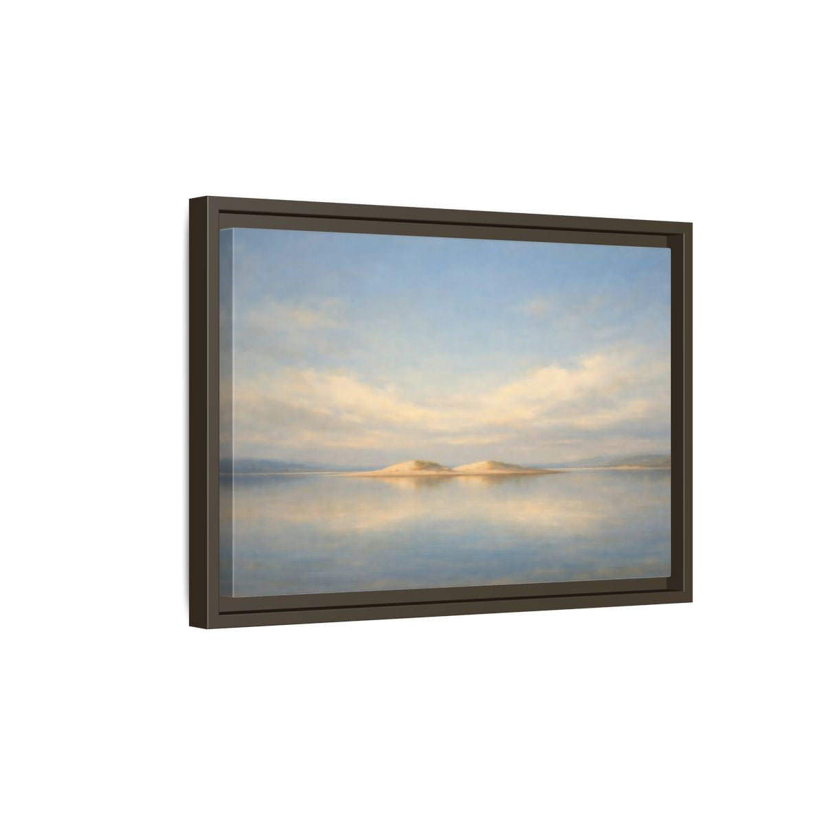 Side Mockup 5. Nature Sandy Islands Blue And Sand shown as stretched canvas wall art