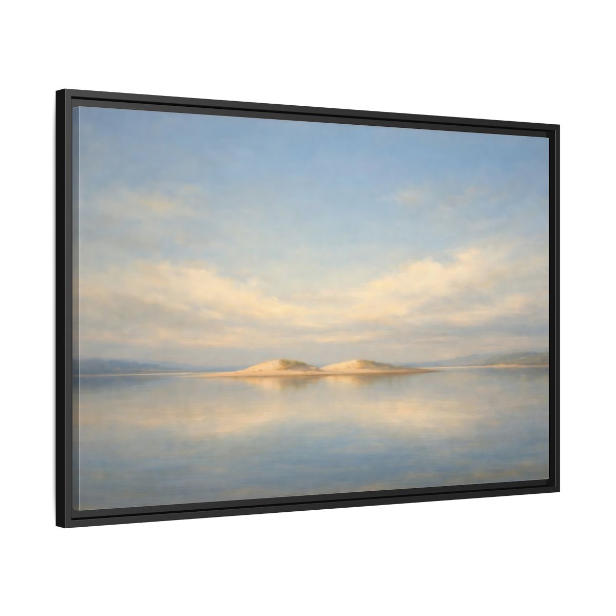 Side Mockup 13. Nature Sandy Islands Blue And Sand shown as stretched canvas wall art