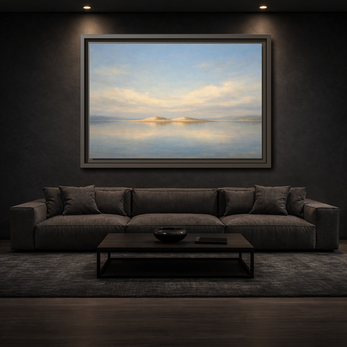 Mockup 2. Nature Sandy Islands Blue And Sand shown as stretched canvas wall art