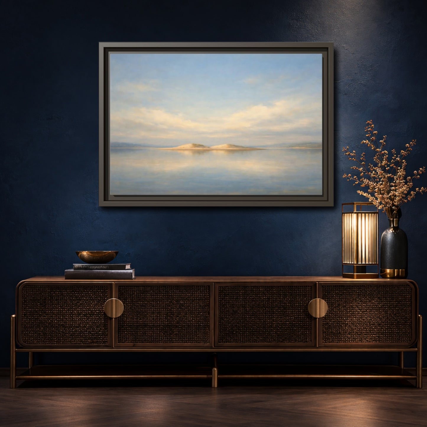 Mockup 4. Nature Sandy Islands Blue And Sand shown as stretched canvas wall art