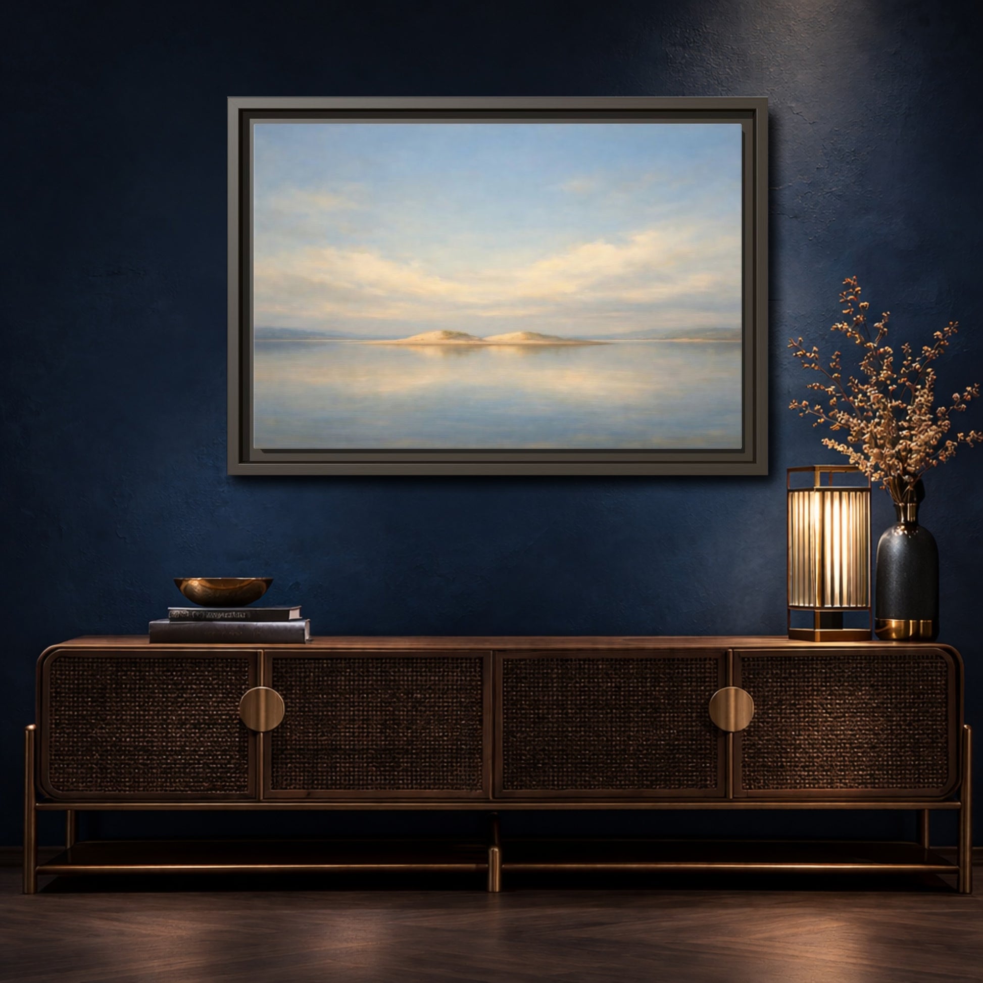 Mockup 4. Nature Sandy Islands Blue And Sand shown as stretched canvas wall art