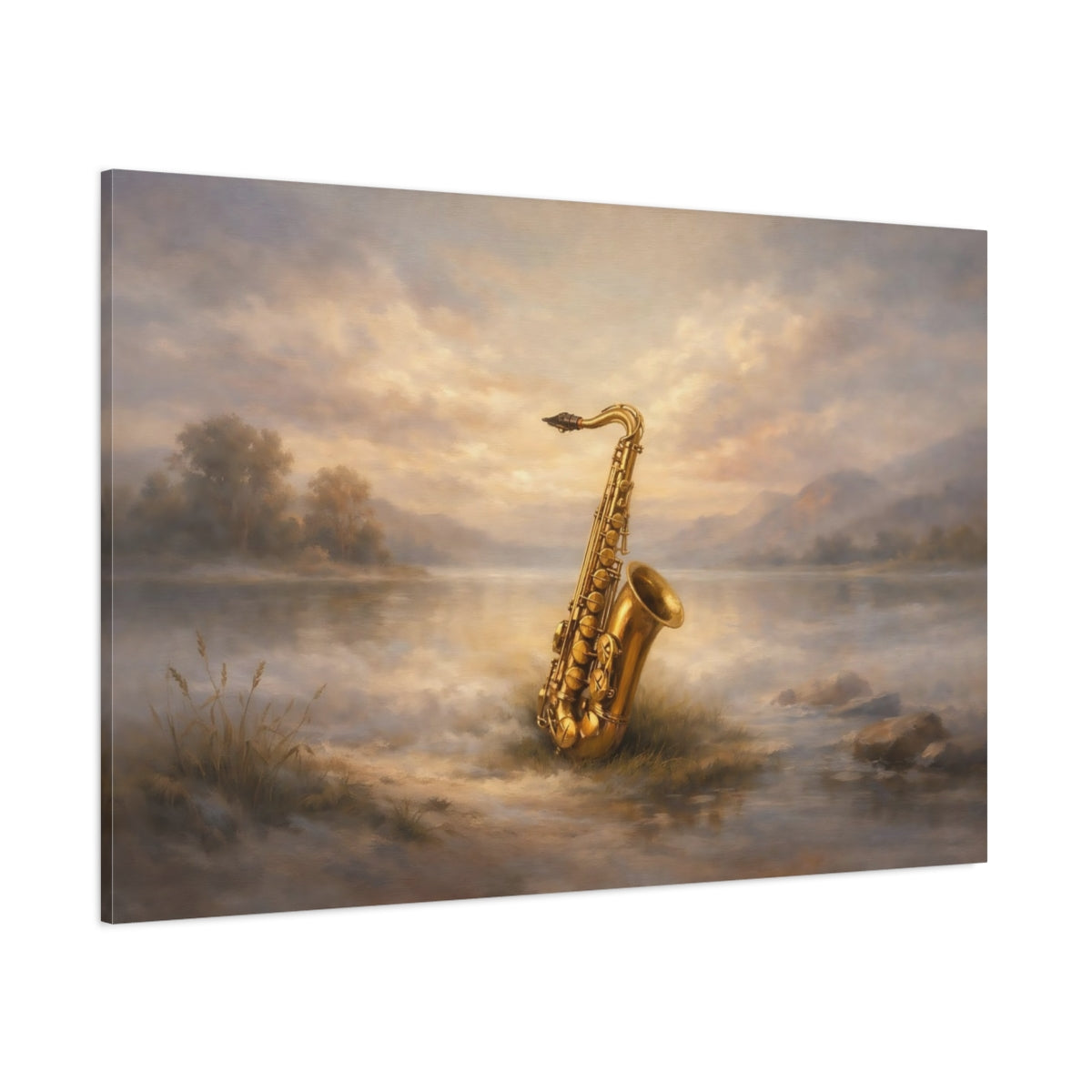 Main Mockup. Nature Saxophone Golden Saxophone shown as stretched canvas wall art