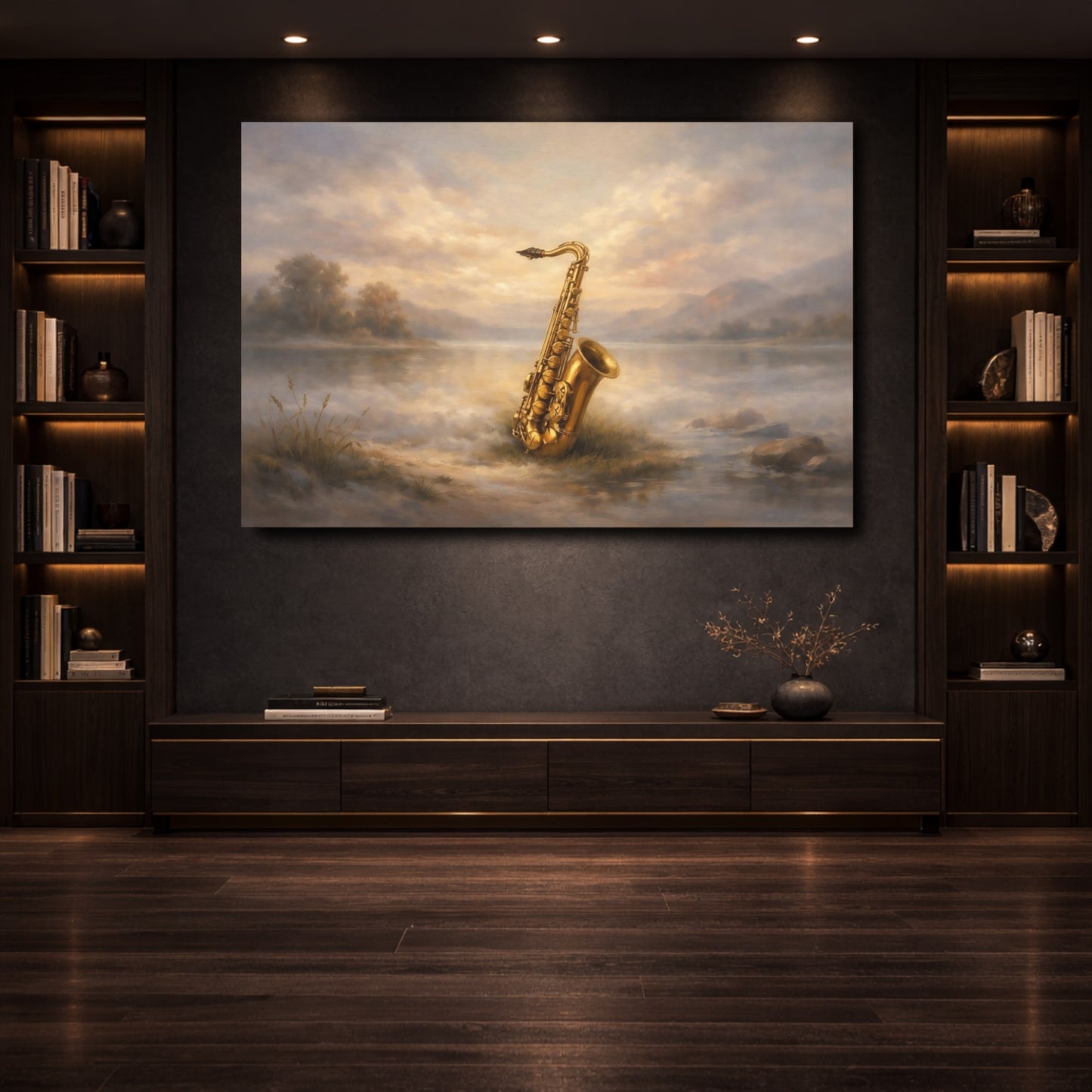 Mockup 3. Nature Saxophone Golden Saxophone shown as stretched canvas wall art