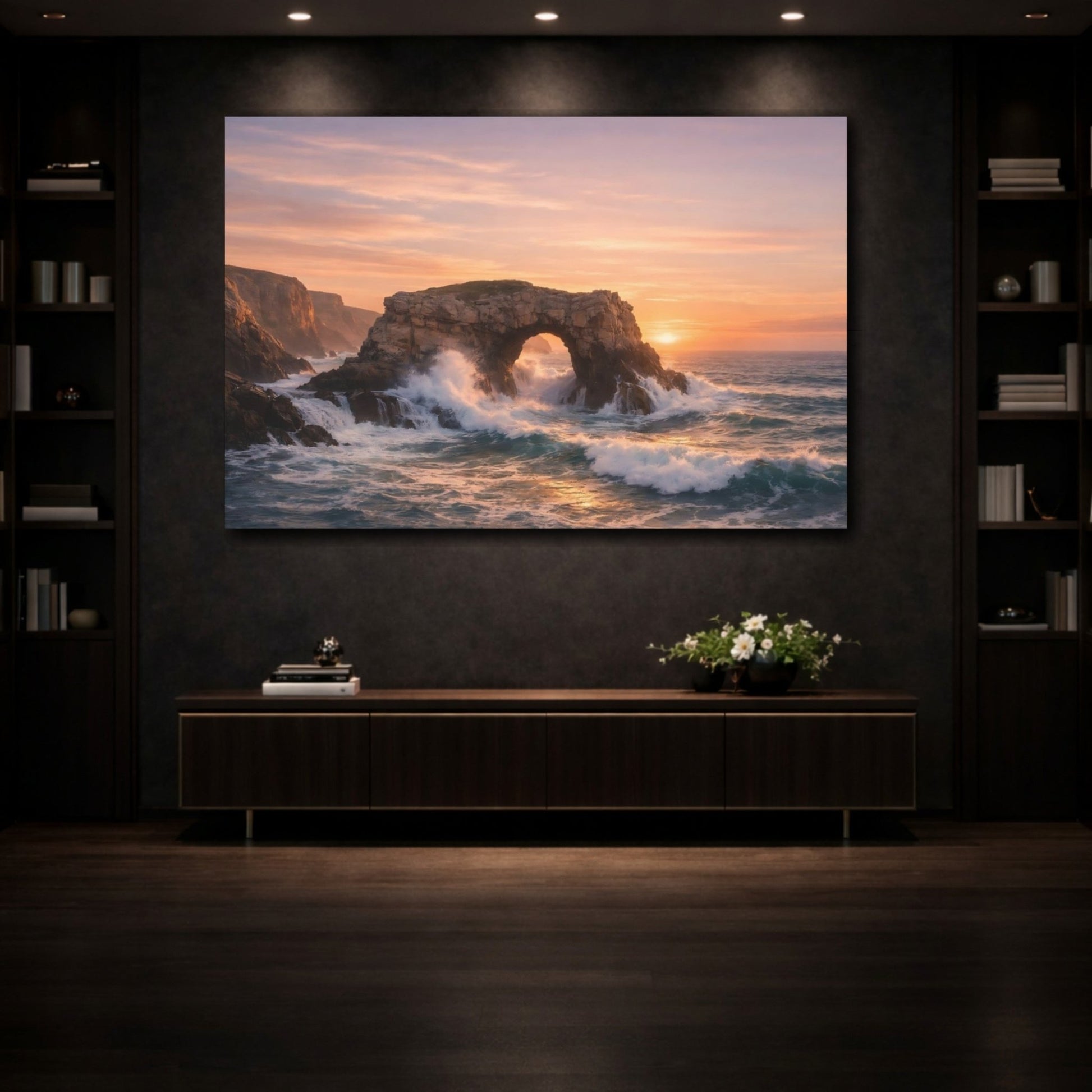 Nature Sea Arch Sunset Ocean - Canvas Wall Art Print - YesArtYes