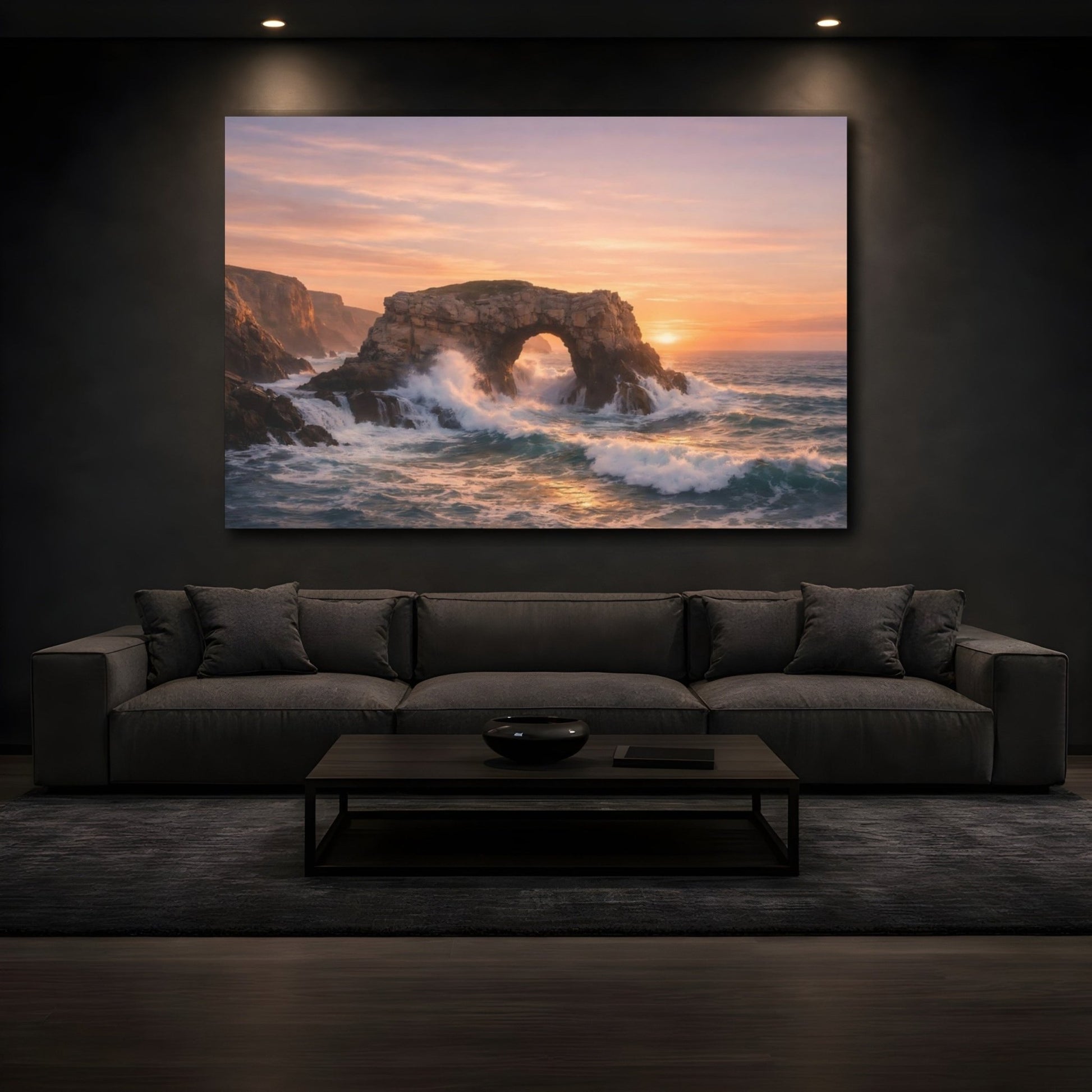 Nature Sea Arch Sunset Ocean - Canvas Wall Art Print - YesArtYes