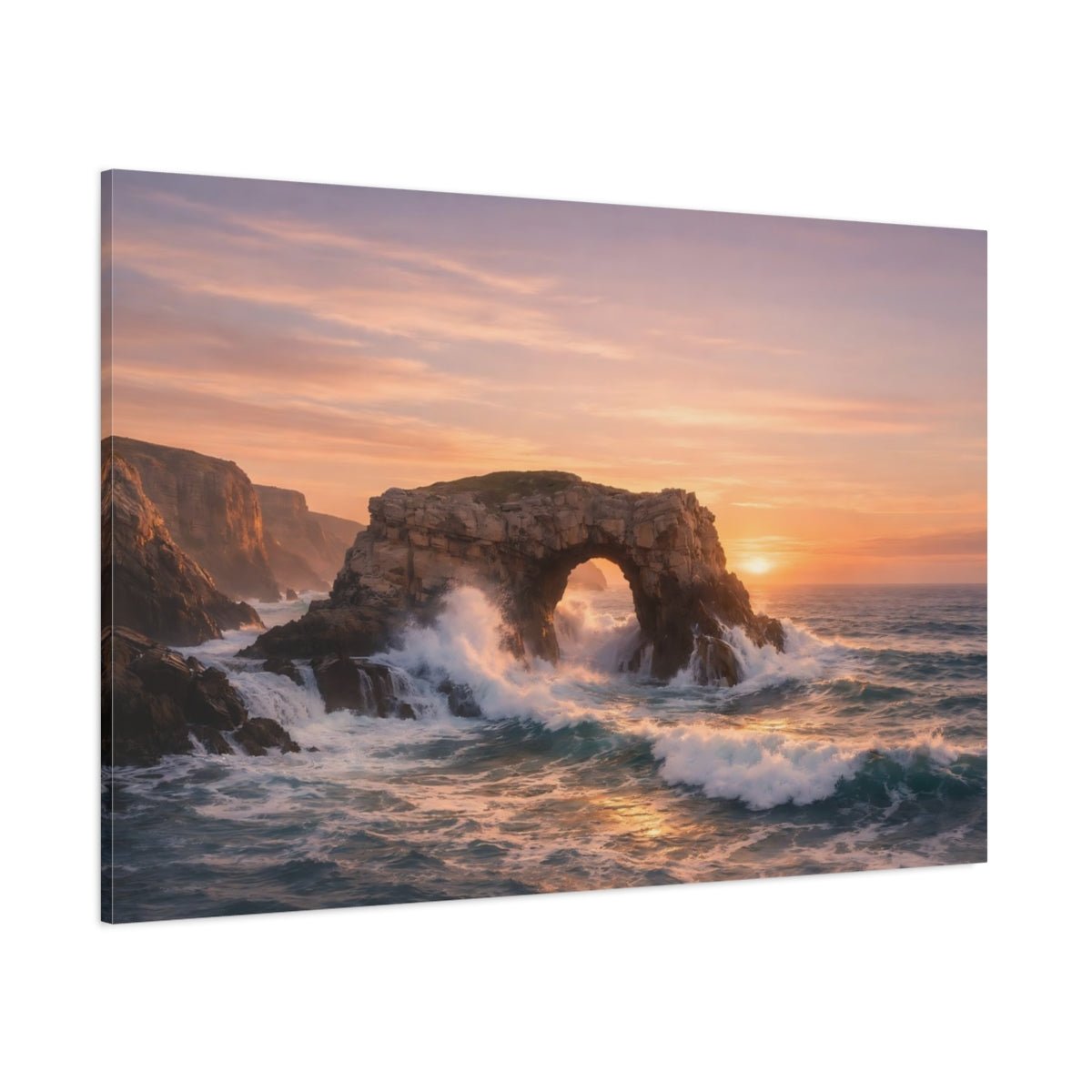 Nature Sea Arch Sunset Ocean - Canvas Wall Art Print - YesArtYes