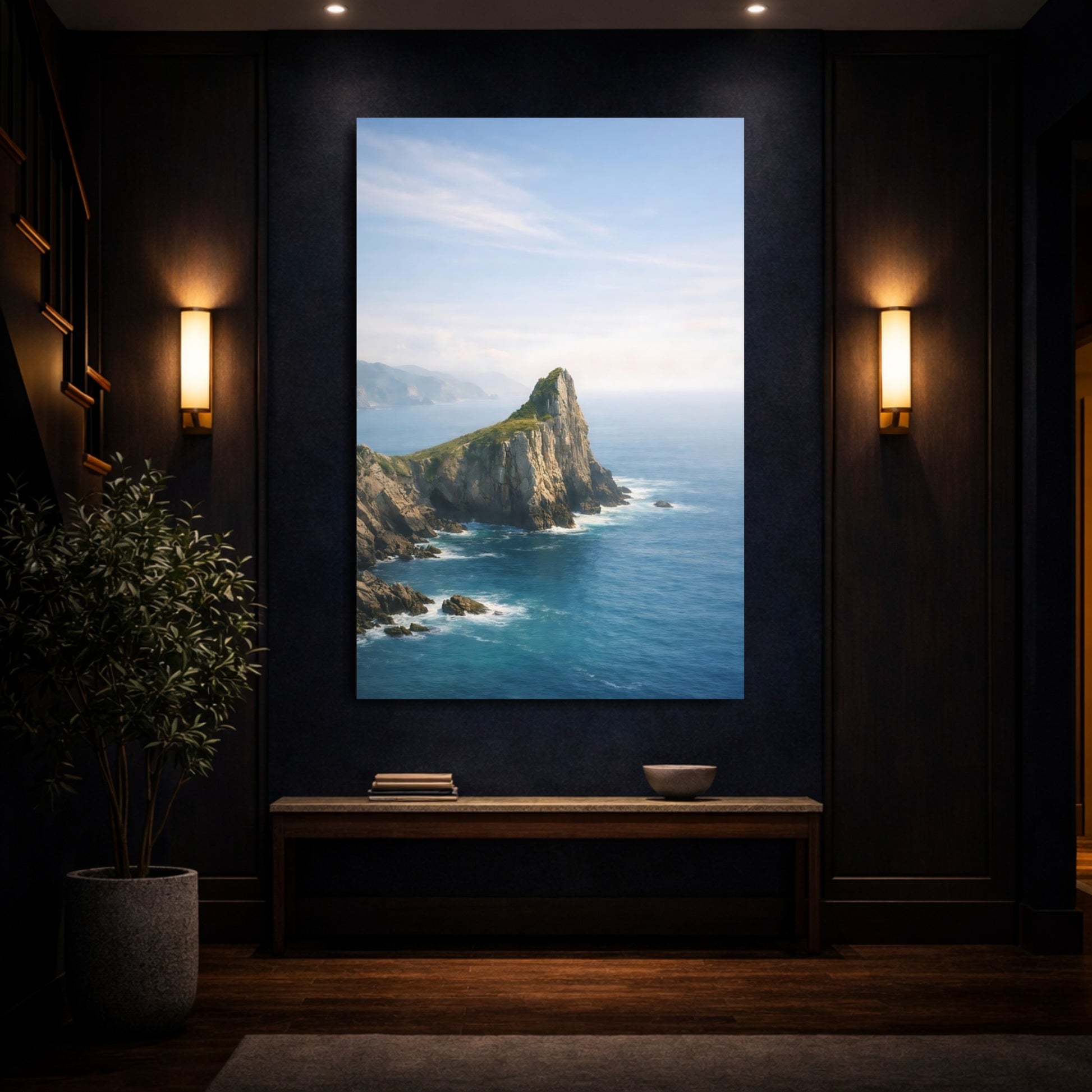 Nature Sea Cliff Blue Ocean Cliffs shown as front canvas room wall art