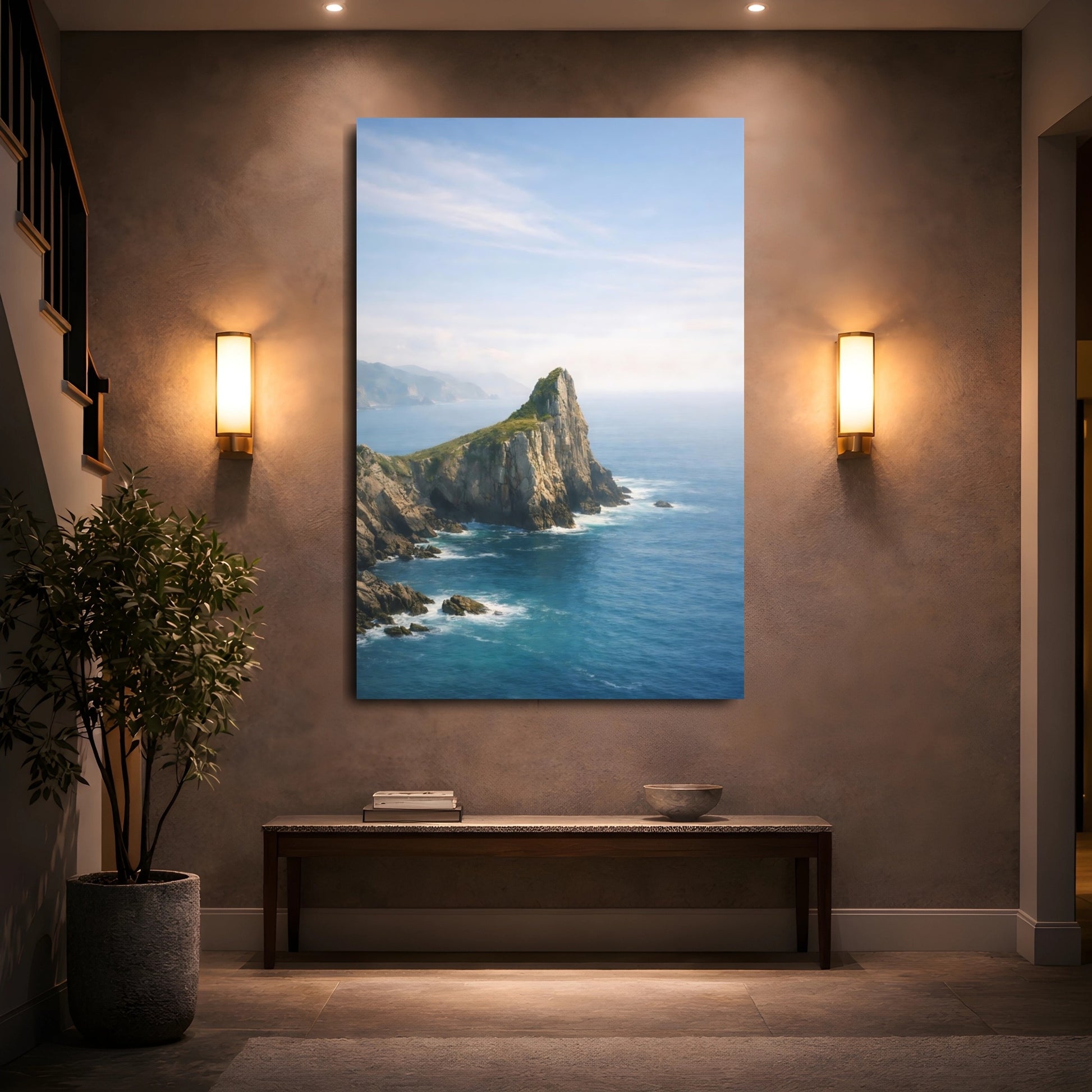 Nature Sea Cliff Blue Ocean Cliffs shown as front canvas room wall art