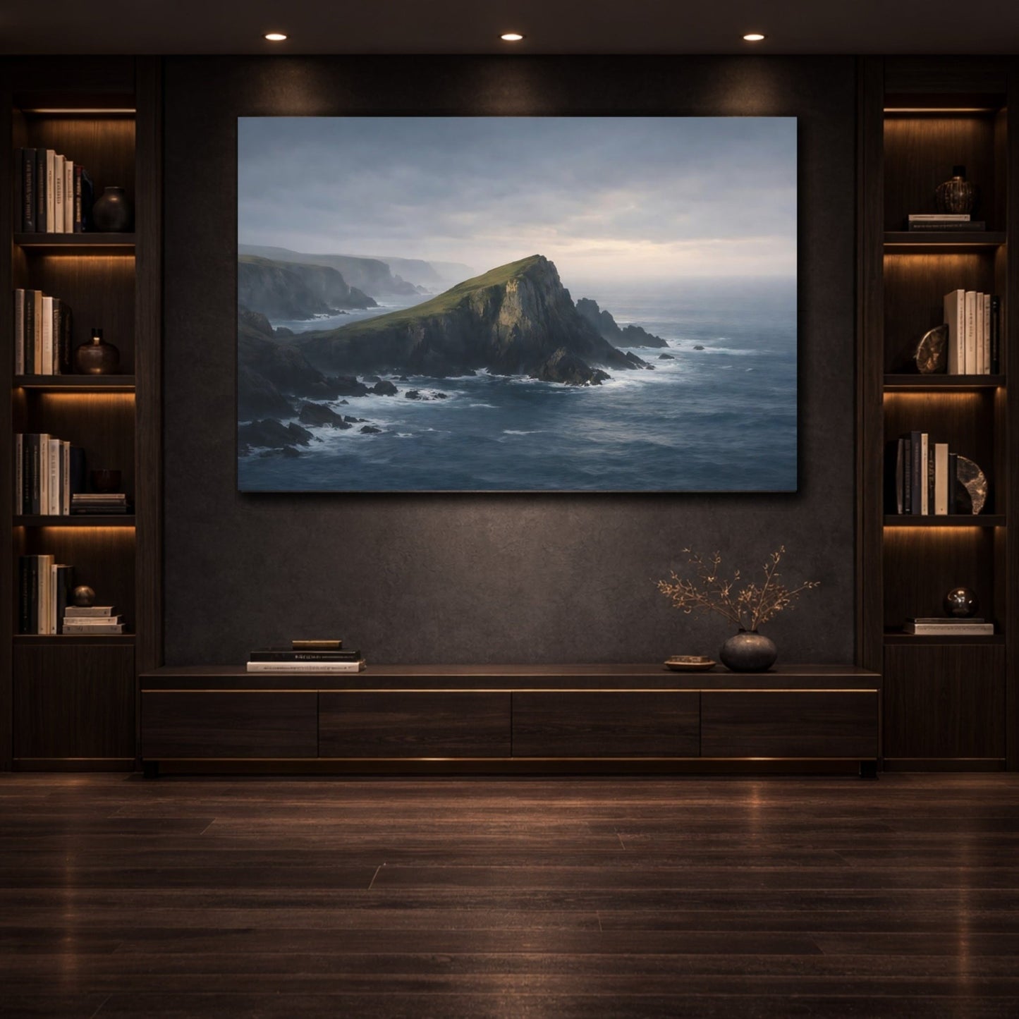 Nature Sea Cliffs Blue Grey Coastal - Canvas Wall Art Print - YesArtYes