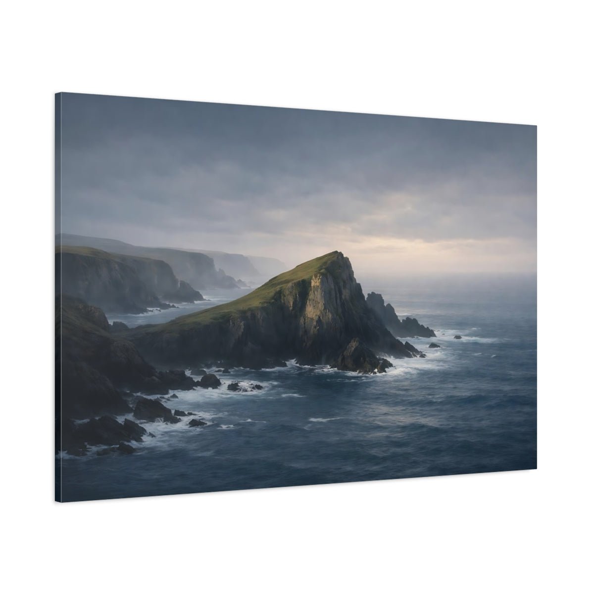 Nature Sea Cliffs Blue Grey Coastal - Canvas Wall Art Print - YesArtYes