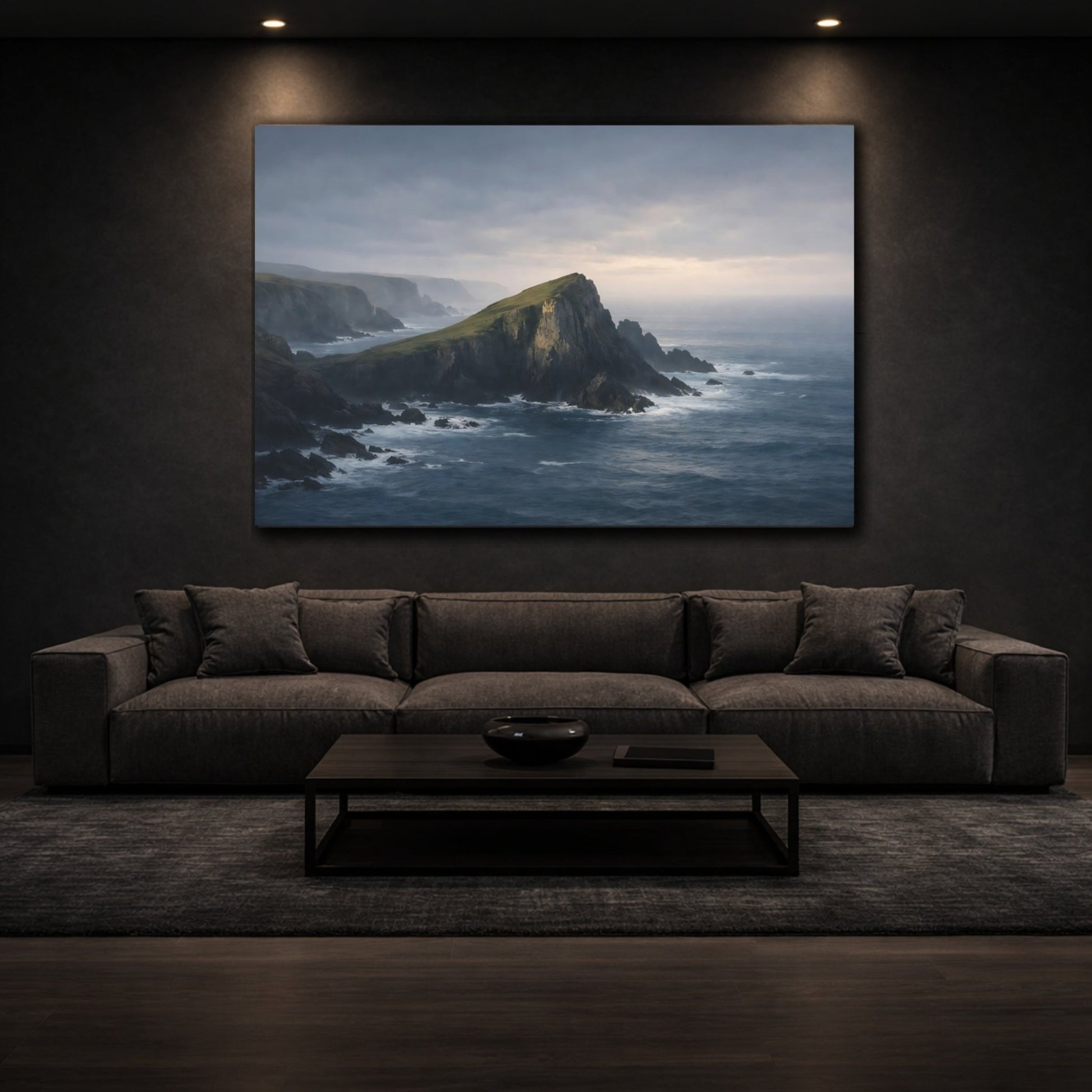 Nature Sea Cliffs Blue Grey Coastal - Canvas Wall Art Print - YesArtYes