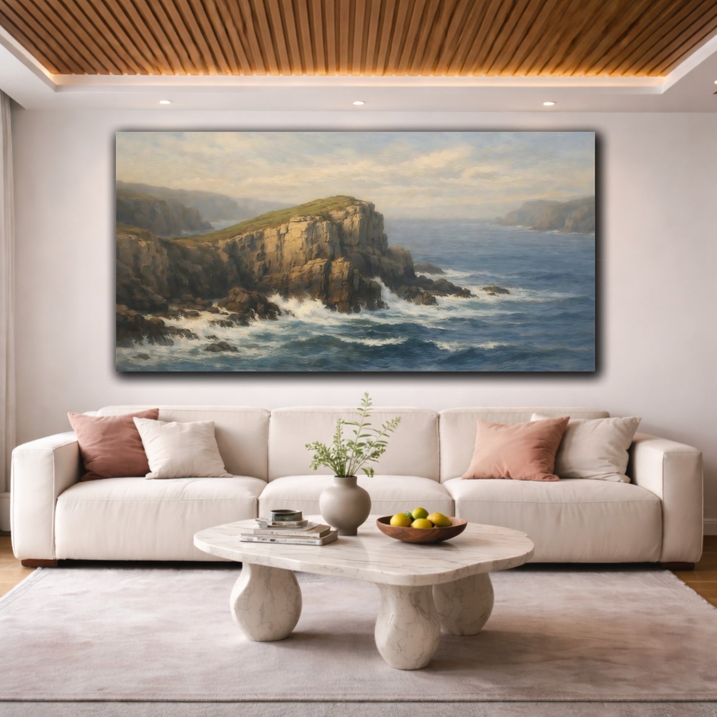 Mockup 3. Nature Sea Cliffs Coastal Landscape shown as stretched canvas wall art
