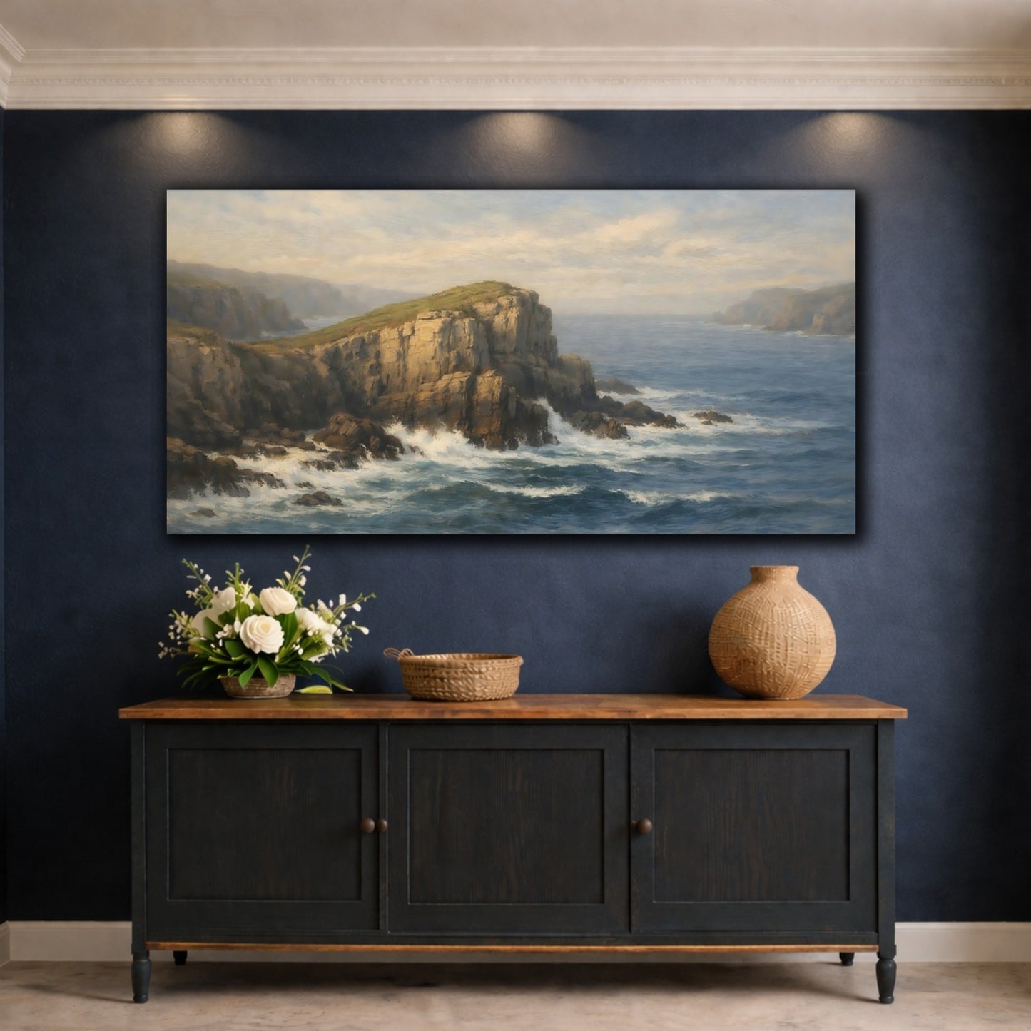 Mockup 4. Nature Sea Cliffs Coastal Landscape shown as stretched canvas wall art