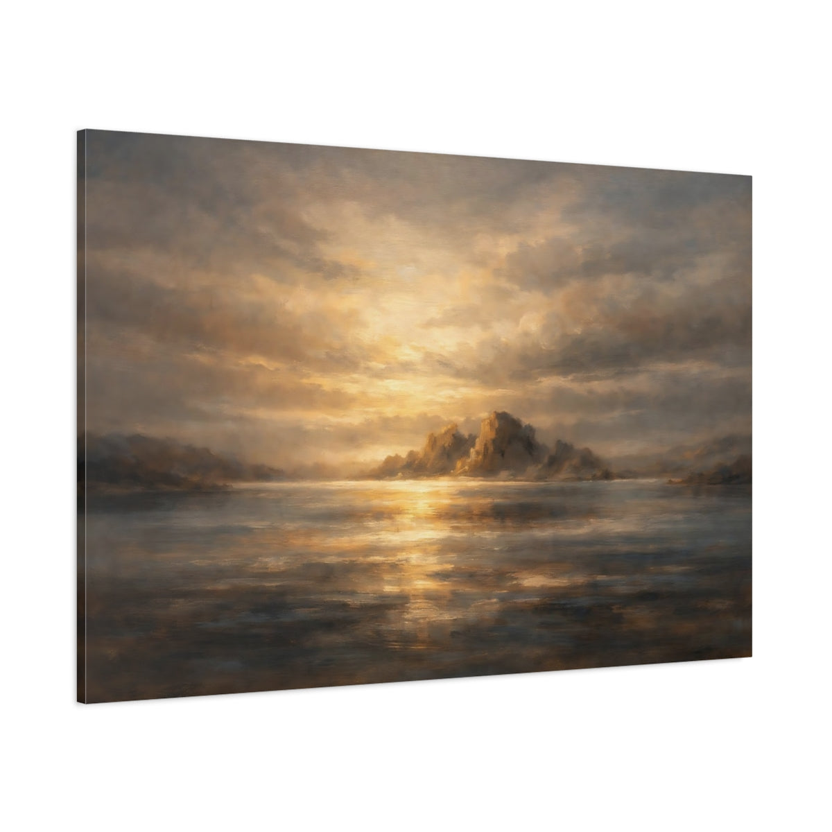 Main Mockup. Nature Sea Islands Golden Seascape shown as stretched canvas wall art