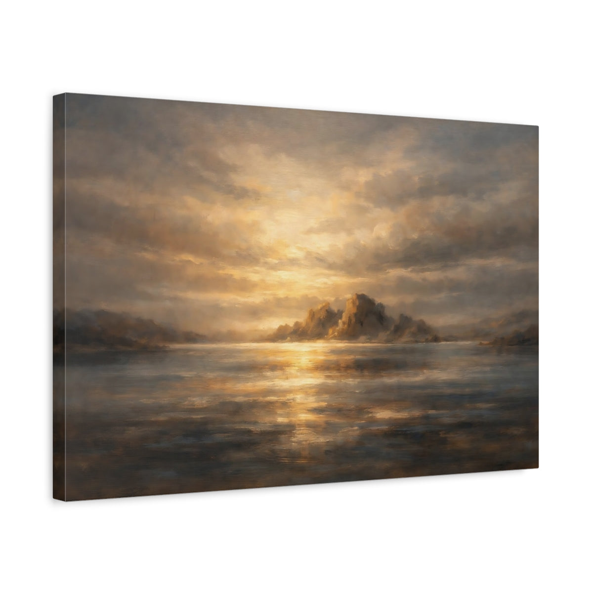 Side Mockup 3. Nature Sea Islands Golden Seascape shown as stretched canvas wall art
