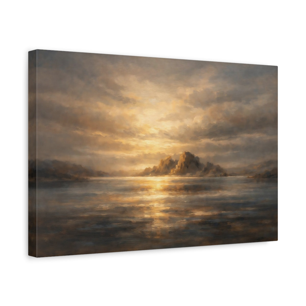 Side Mockup 4. Nature Sea Islands Golden Seascape shown as stretched canvas wall art